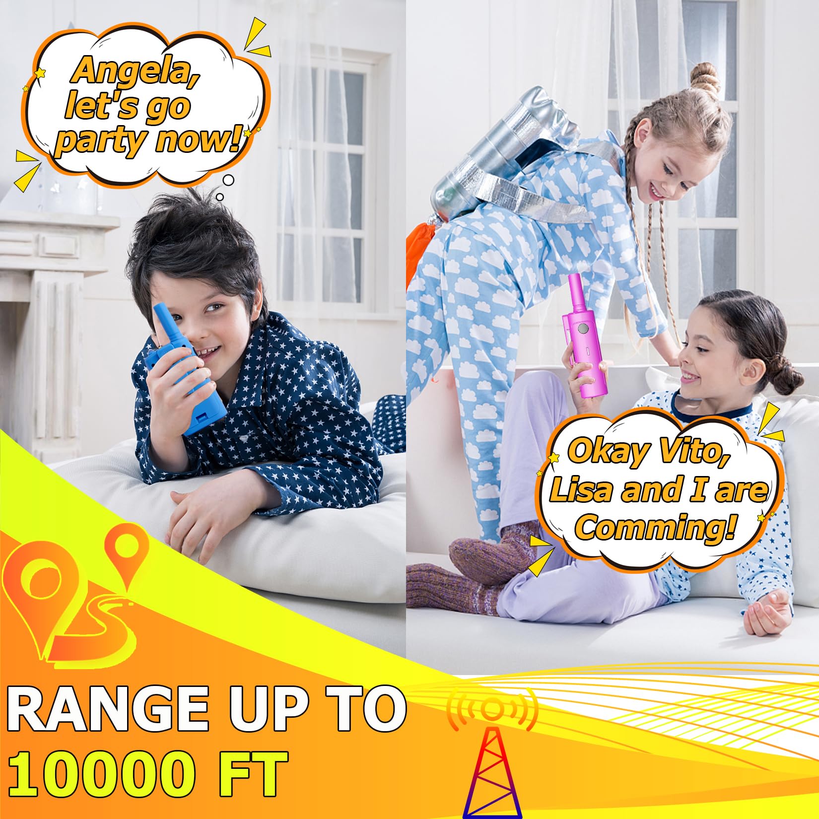 TUCHUNME Kids Walkie Talkies for Boys & Girls Ages 3-12 - 2-Way Radios with 8 Channels, 3-Mile Range, LCD Screen & Flashlight - Outdoor Adventure Toys for Camping, Hiking & Backyard Play (Pink)