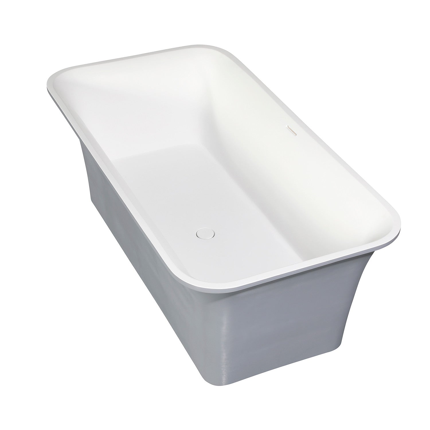 Arcticstone 67 Inch Freestanding Bathtub - Matte White/Gray Double Ended Rectangular Soaking Tub with Drain | Solid Surface Modern Design for Spa-Like Relaxation in Master Bathroom
