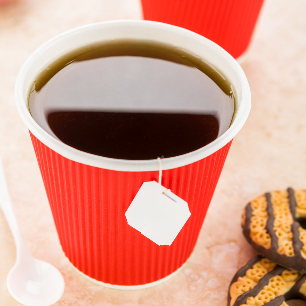 8 oz Red Paper Coffee Cups with Ripple Wall - 3.5