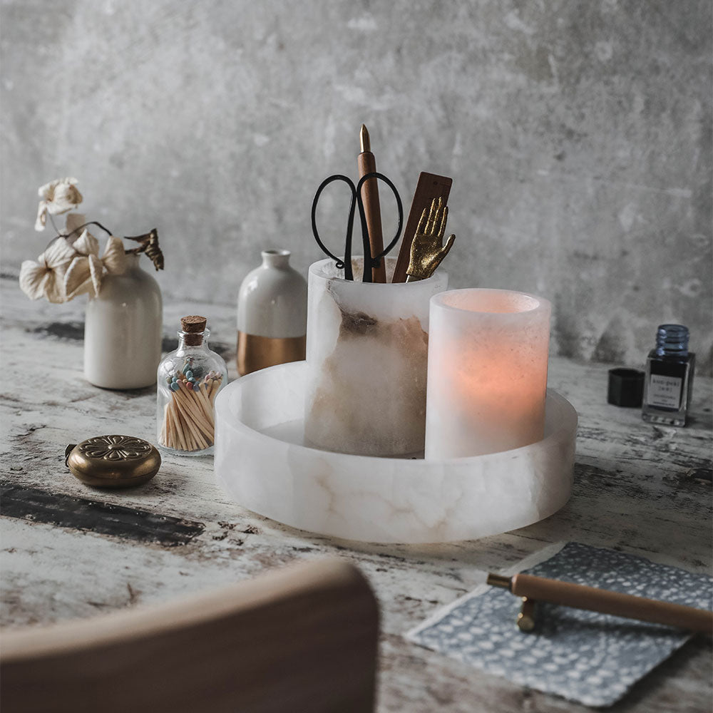 Handcrafted Alabaster Vessel - Elegant Stone Bowl for Home Decor, Wedding Centerpiece & Luxury Gift - Perfect for Dining Table, Mantel Display & Spa Relaxation
