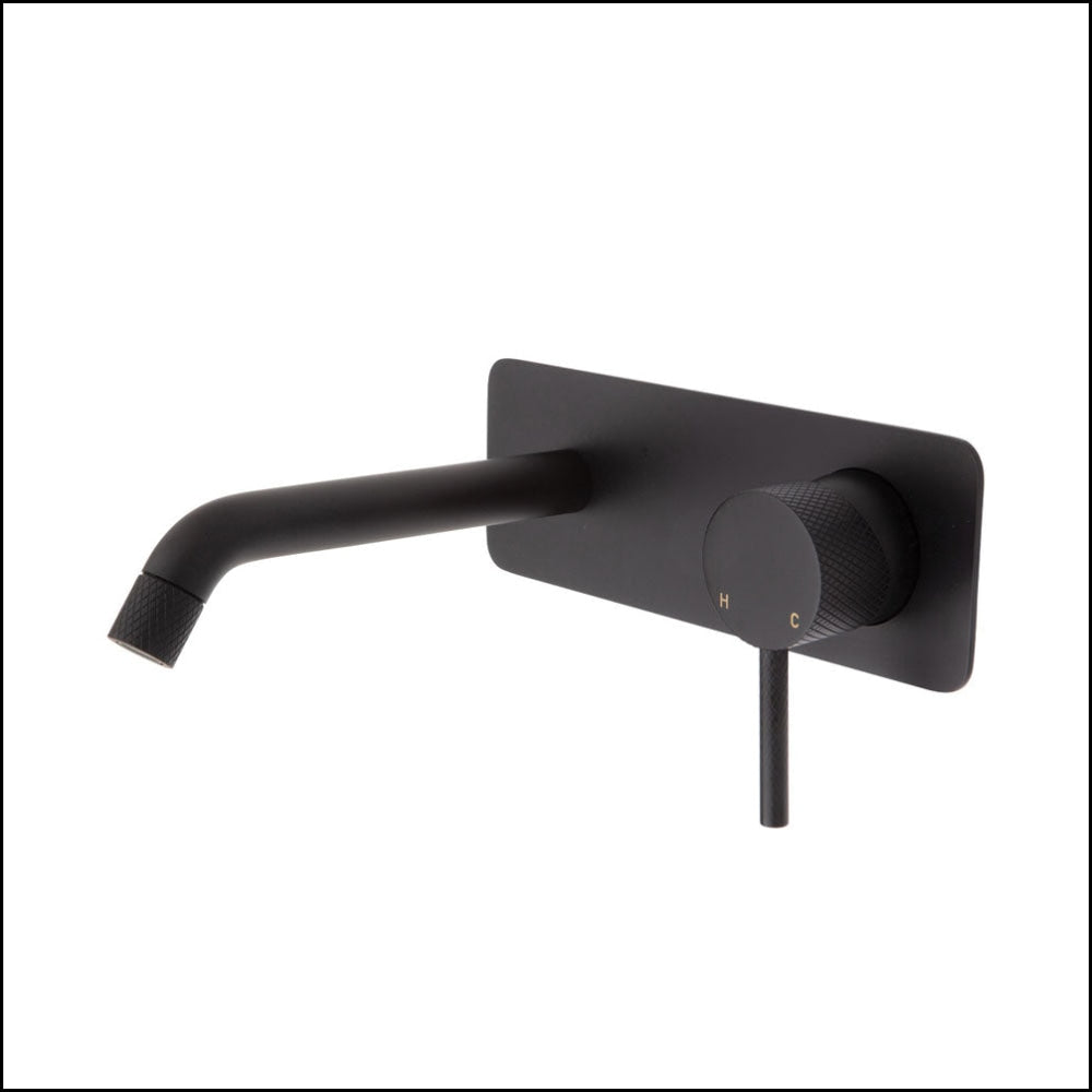 FIENZA Matte Black Axle Wall Mount Bathroom Basin Mixer Set with Soft Square Plate - 160mm Outlet (Model 231106B) - Perfect for Modern Bathroom & Spa Decor