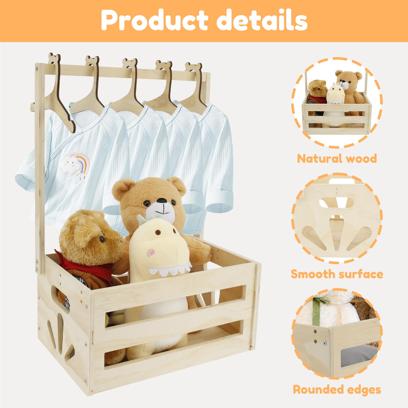 Wooden Baby Shower Gift Basket with Handle - Newborn Storage Crate for Boys & Girls - Perfect for Baby Shower Gifts, Welcome Box & Pregnancy Presents | Nursery Organization, Baby Essentials Storage, New Parent Gift Idea