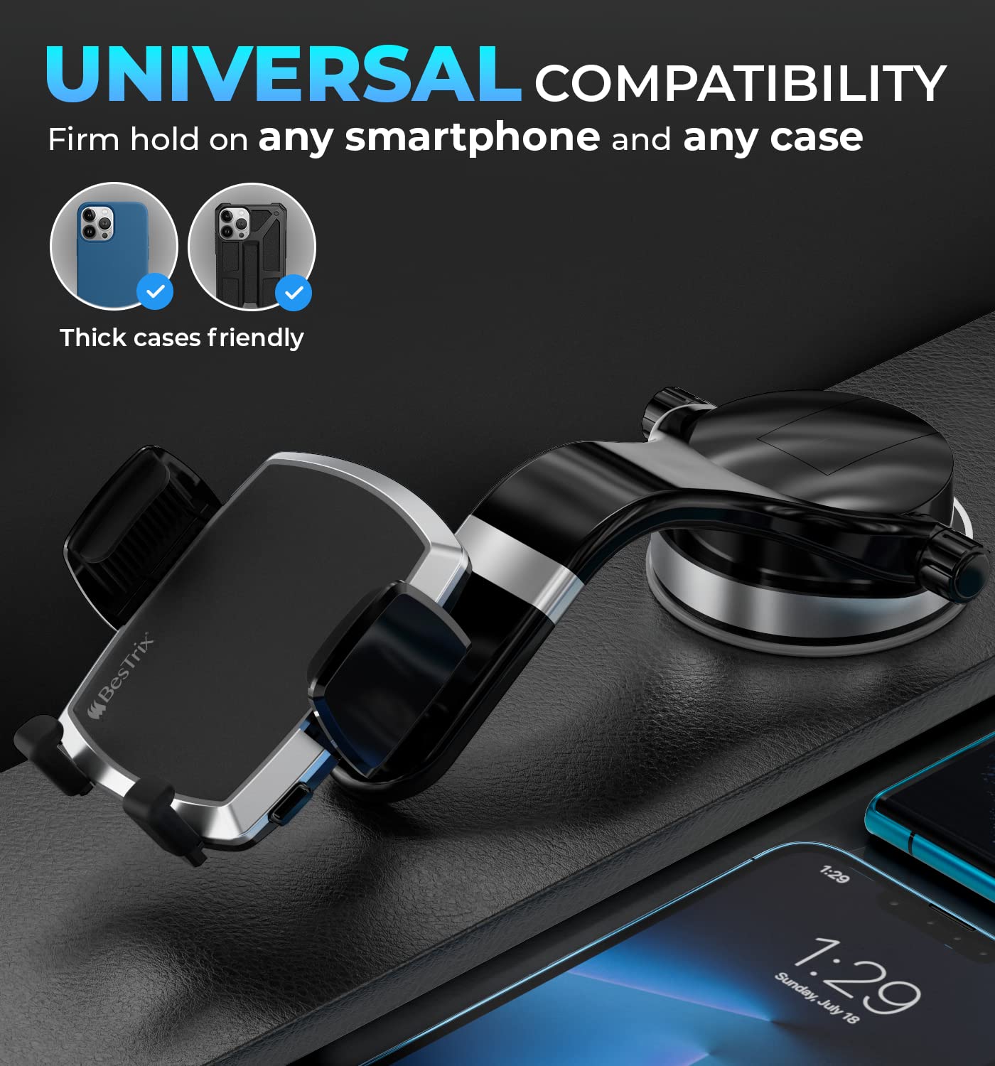 Bestrix Magnetic Car Phone Holder - Universal Smartphone Mount for iPhone 14/13/12/Xr/Xs/X & Galaxy S22 - Strong Black Magnetic Phone Stand for Safe Driving & Hands-Free Navigation