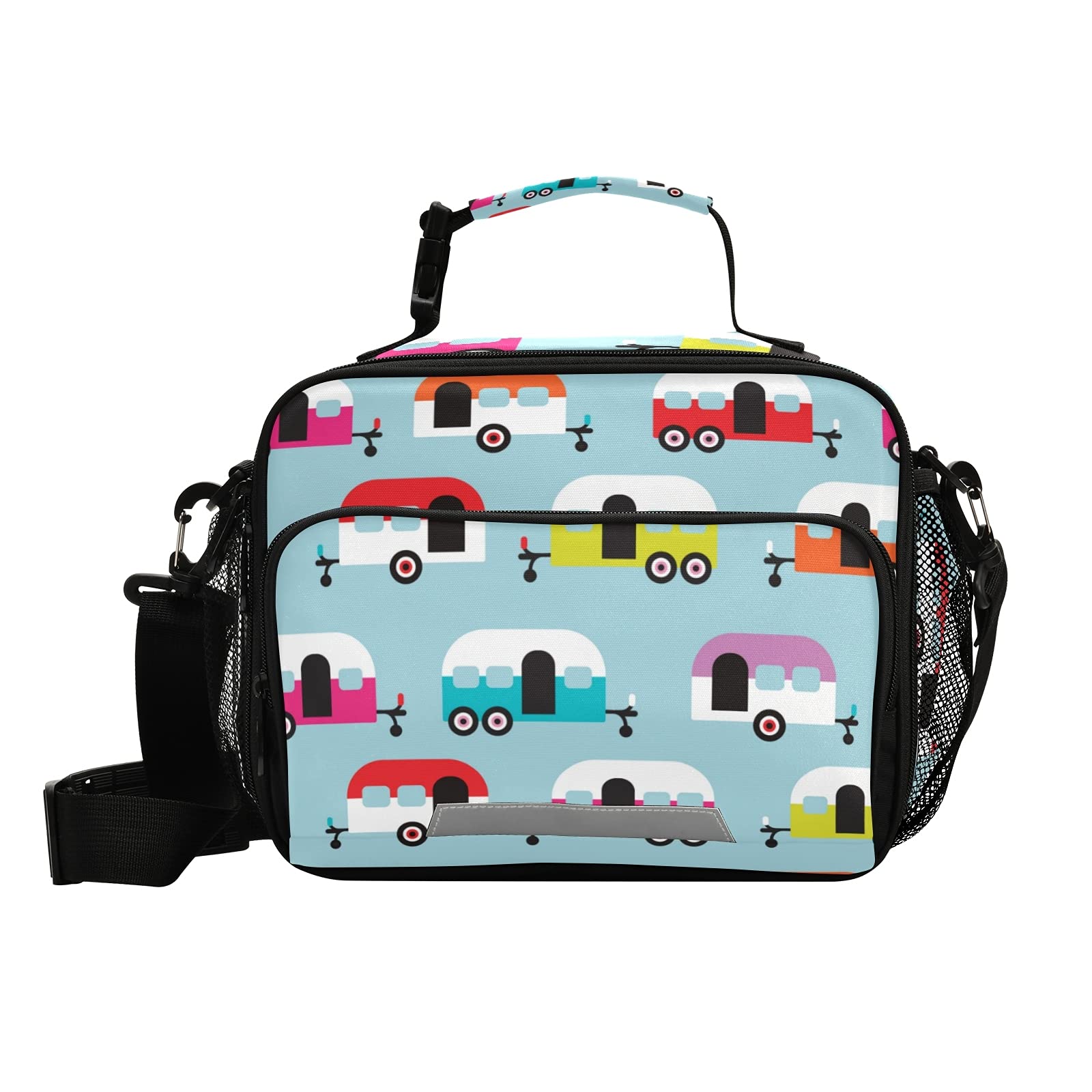 Happy Camper Insulated Lunch Bag - Reusable Cooler Tote for Women & Men with Shoulder Strap | Perfect for School, Office, Picnic, Travel & Outdoor Adventures