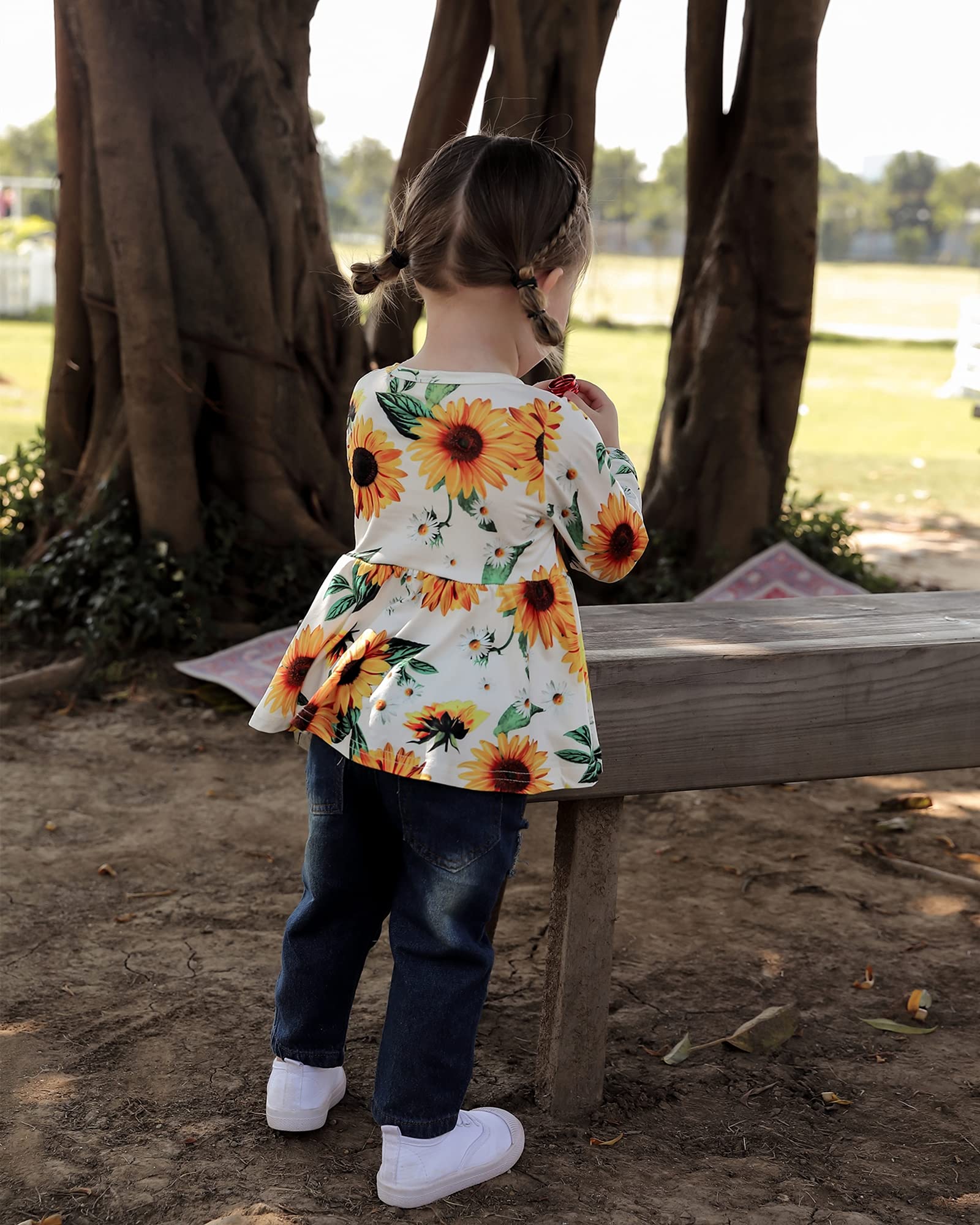 Toddler Girl Outfit Set - Ruffle Shirt & Denim Jeans for Baby Girls | Fall Winter Clothes | Perfect for Playdates, Holidays & Family Photos