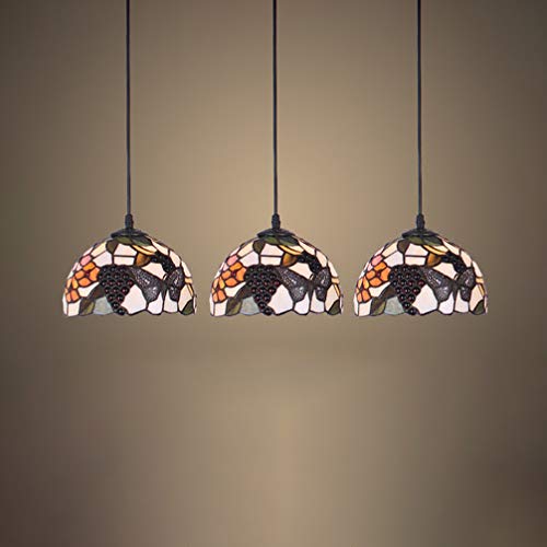 Vintage Tiffany Style Stained Glass Pendant Light - 3 Head Multi-Color Dome Hanging Fixture for Balcony, Kitchen Island & Dining Room | Rustic Fruit Design Home Decor Lighting