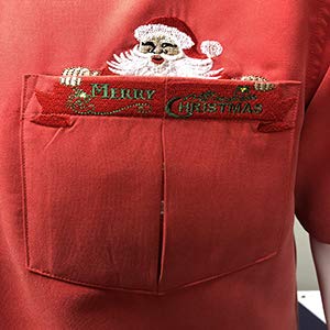 Bamboo Cay Men's Peekaboo Santa Embroidered Hawaiian Shirt - Christmas Party, Holiday Vacation & Festive Casual Wear
