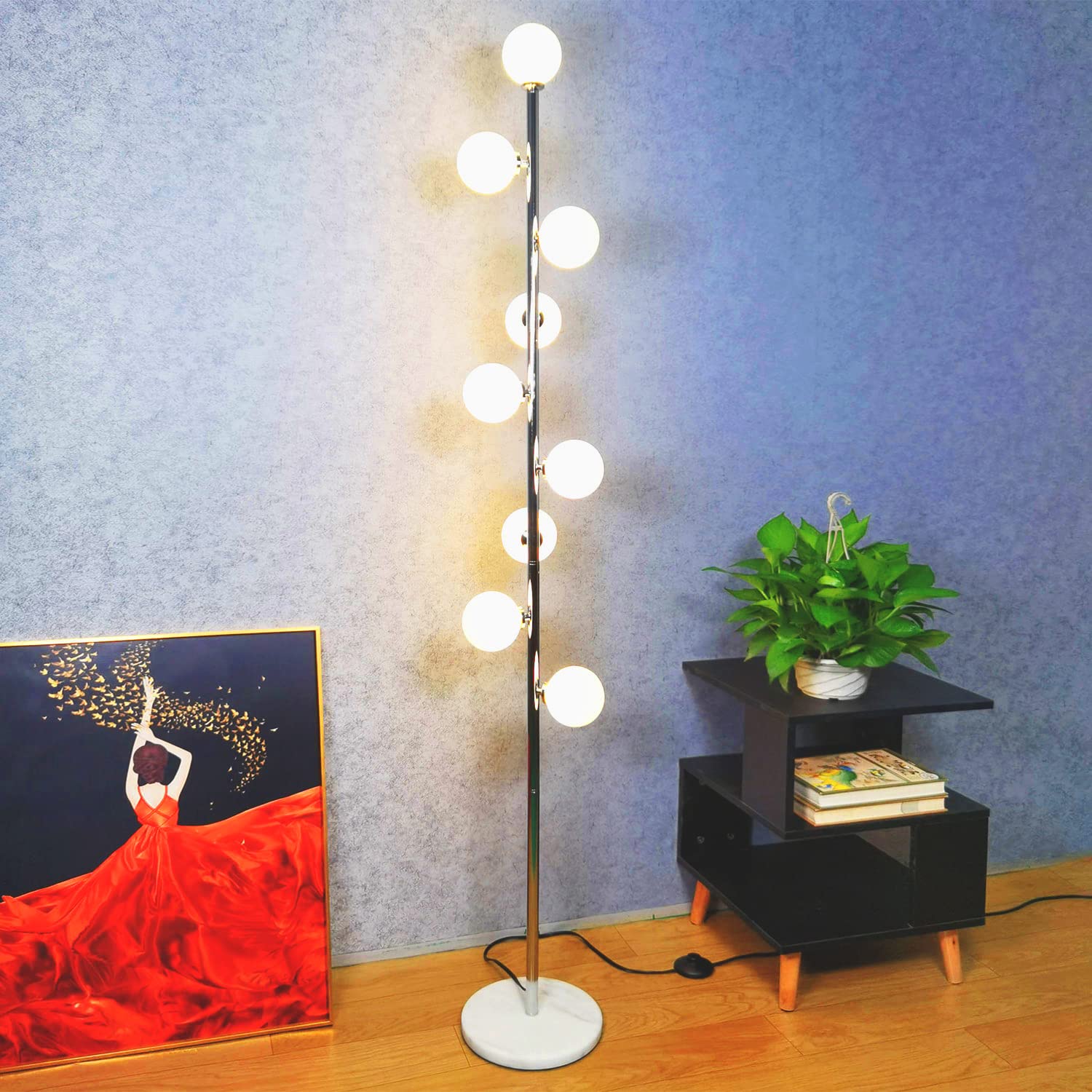 Modern Creative Floor Lamp with 9 LED Bulbs - Chrome Finish Globe High Pole Standing Tree Lamp for Living Room, Bedroom & Office | Perfect for Reading, Relaxing & Home Decor