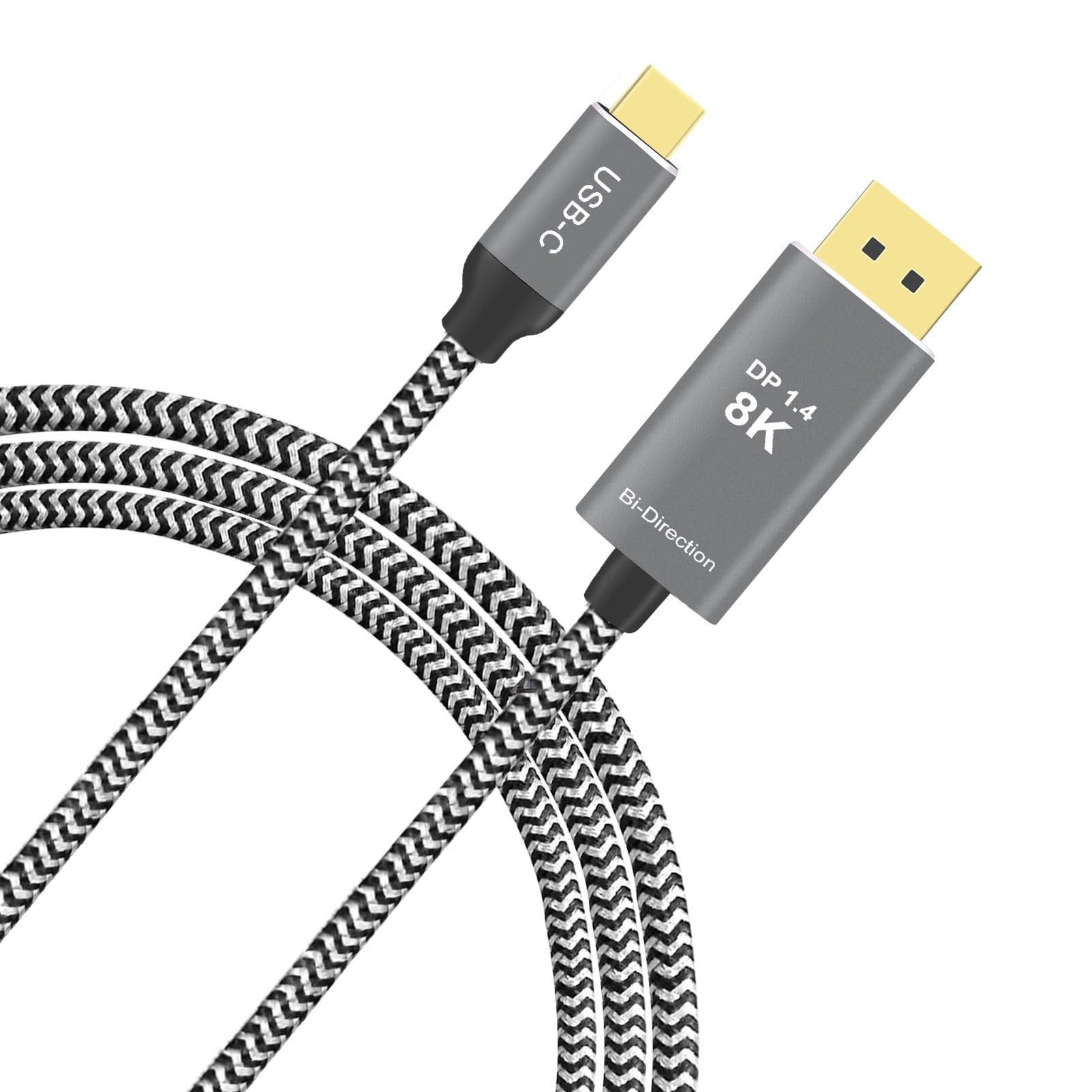8K USB C to DisplayPort Cable 6ft - 32.4Gbps Bidirectional Thunderbolt 4 to DP 1.4 Adapter - Supports 4K@144Hz & 2K@240Hz - Braided Nylon for MacBook, iPhone 15, XPS - Perfect for Gaming, Video Editing & Multi-Monitor Setup