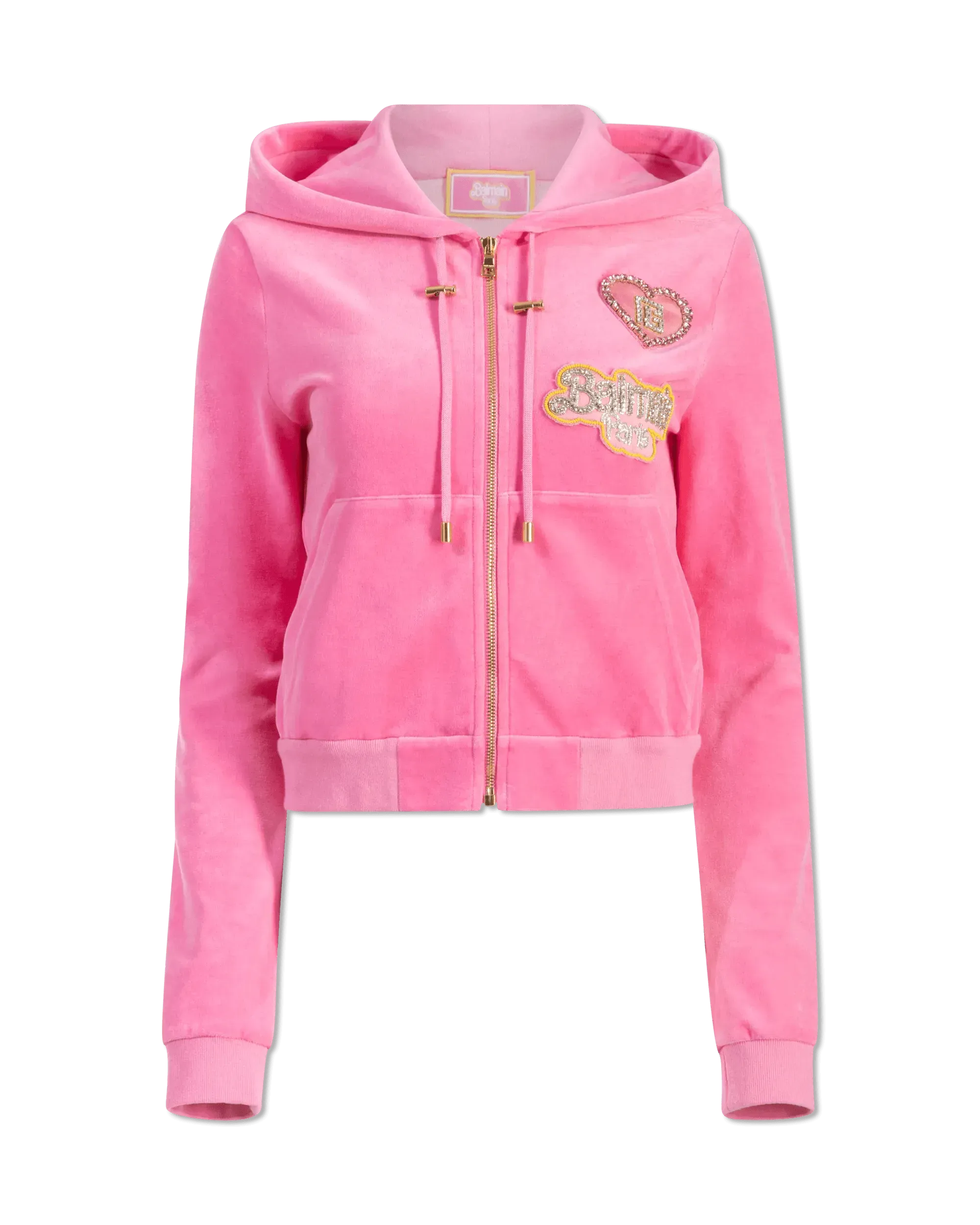 Balmain X Barbie Pink Velvet Zipped Hoodie for Women | Luxury Fashion Hooded Sweatshirt | Perfect for Casual Outfits, Streetwear & Collector's Edition Fashion
