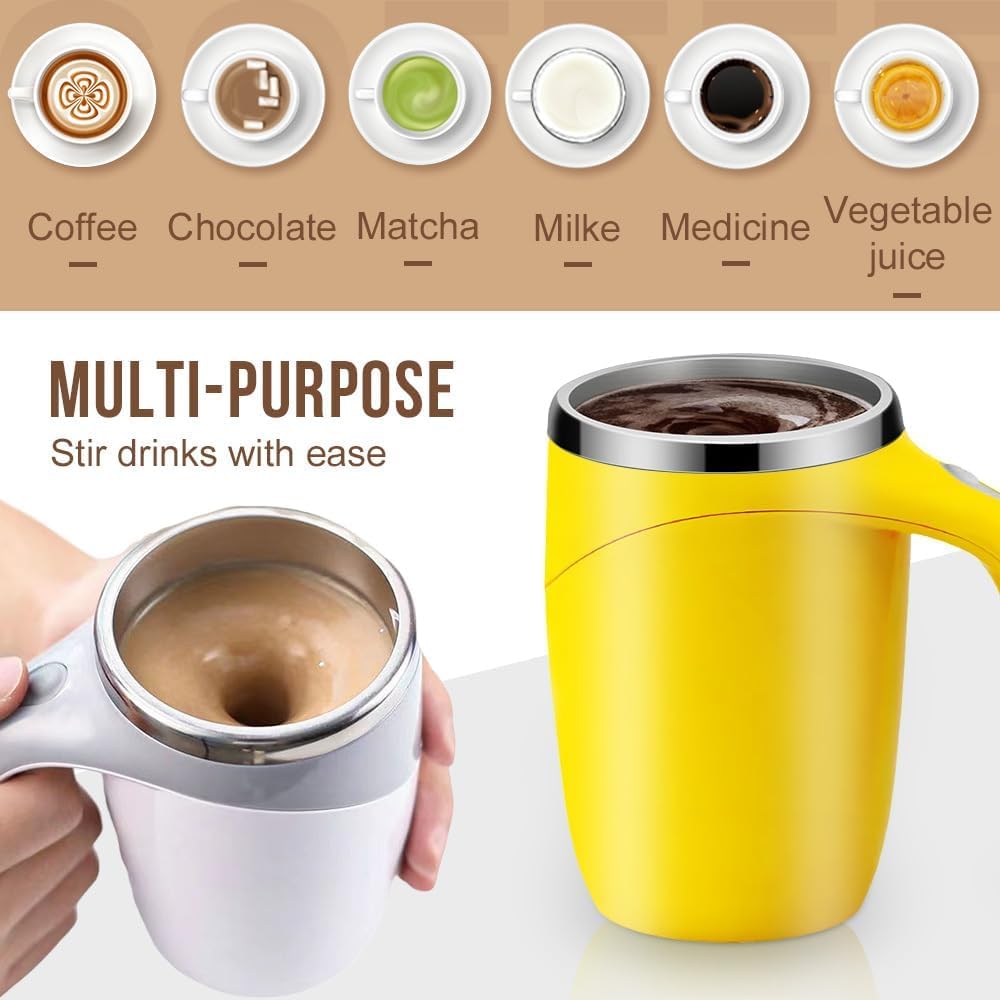 Self Stirring Coffee Mug - Rechargeable Automatic Magnetic Stirring Travel Mug for Coffee, Tea & Hot Chocolate - Perfect for Office, Home & Outdoor Use - Fast Electric Mixing Cup for Milk Tea & Beverages