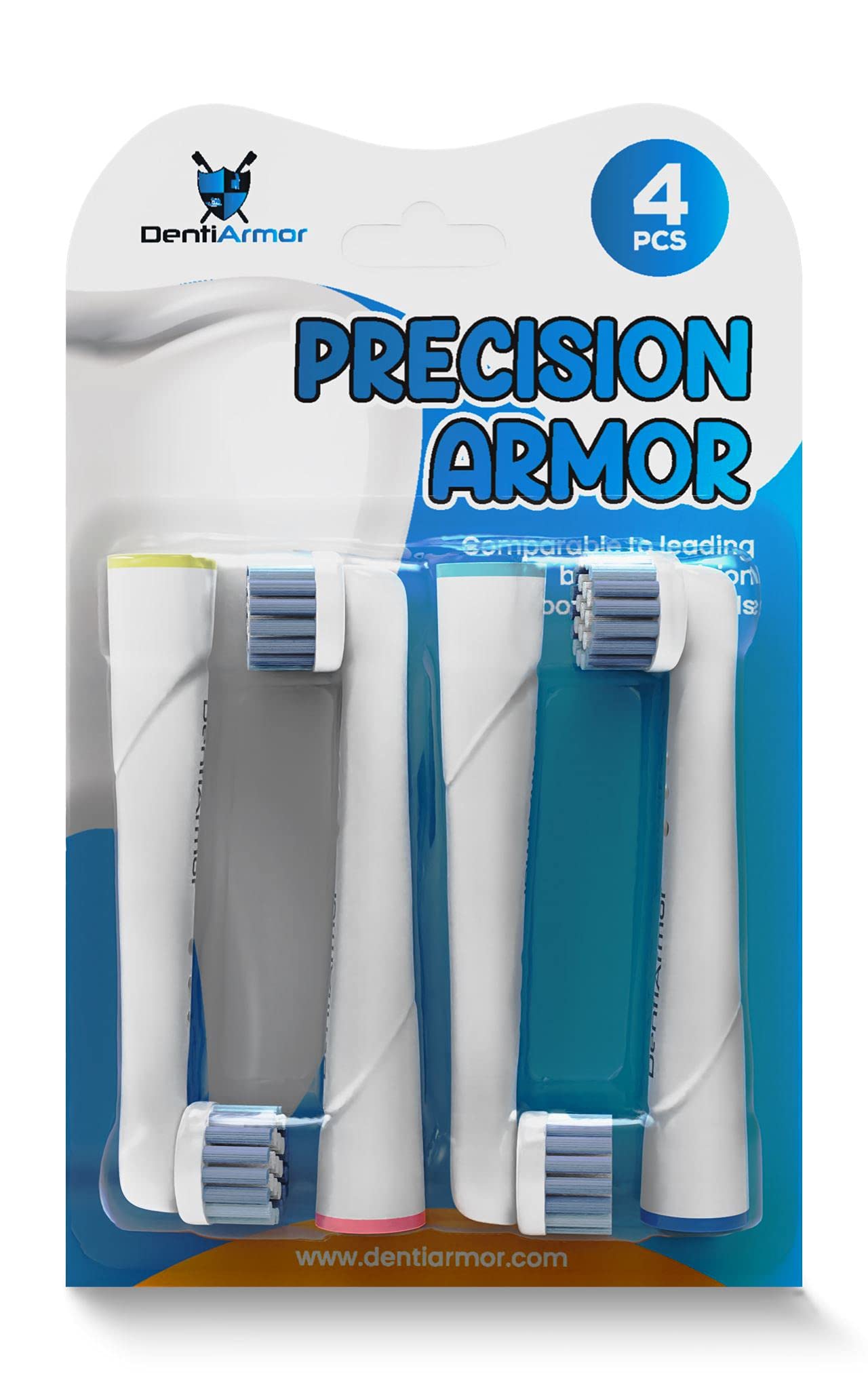 DentiArmor Toothbrush Heads 4-Pack - Compatible with Oral-B/Braun - for Deep Cleaning & Plaque Removal - Perfect for Travel & Daily Use