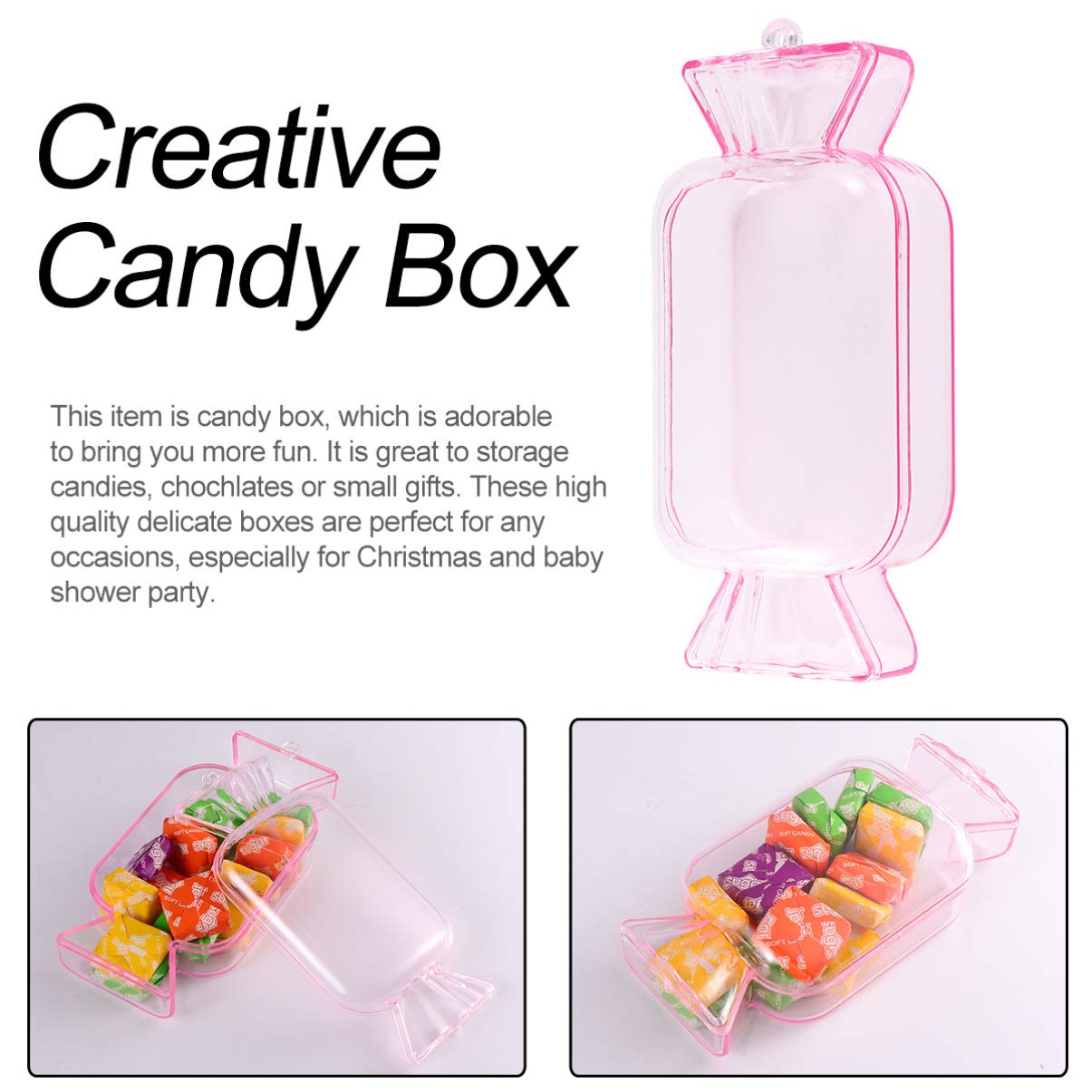 NUOBESTY 12-Piece Extra Large Clear Plastic Candy Containers for Halloween, Parties & Weddings - Transparent Polystyrene Candy Storage Boxes & Display Stands - Perfect for Bulk Candy, Treats, Snacks & Small Item Organization