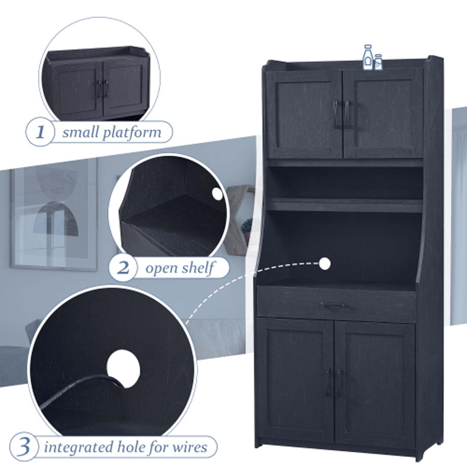 Black Kitchen Pantry Storage Cabinet with Adjustable Shelves & Doors - Buffet Organizer for Kitchen, Living Room, Dining Room - Perfect for Small Space Organization & Home Decor
