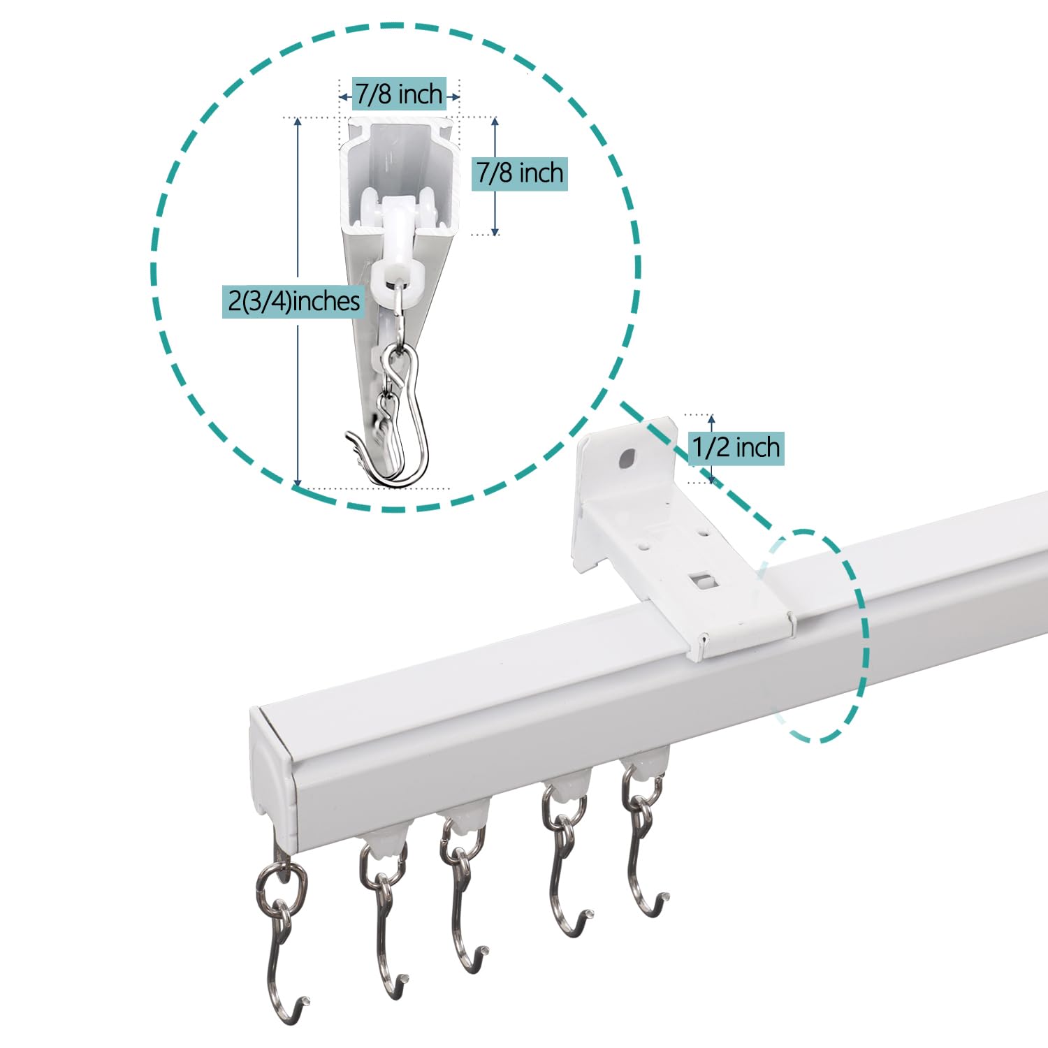 TWOPAGES White Ceiling Track for Curtains with Hooks - 9ft to 12ft Wide Room Divider Curtain Rail System - Perfect for Living Rooms, Bedrooms & Office Partitions