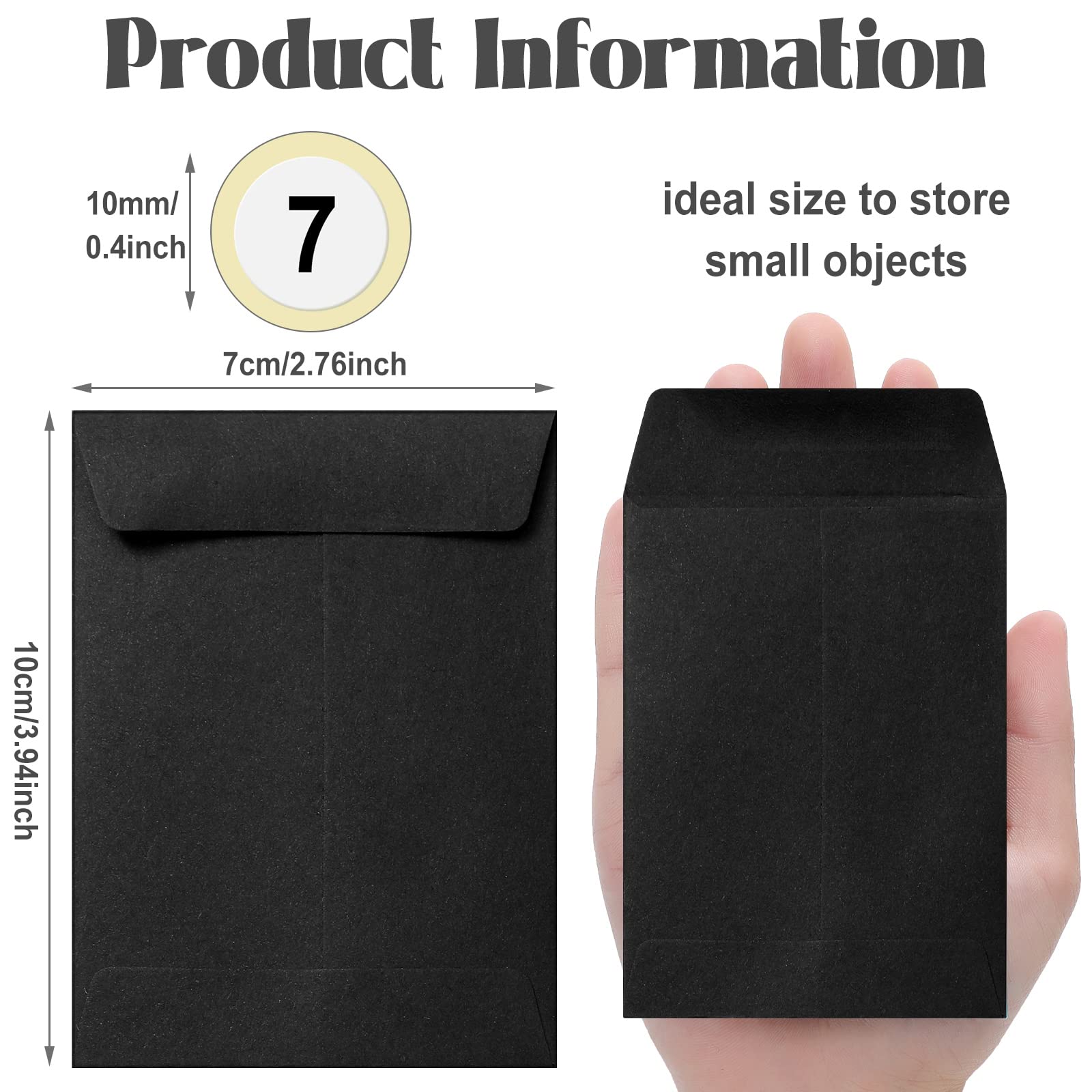 100 Pack 4x3 Inch Small Coin Envelopes with Stickers - Cash Saving Challenge, Budgeting, Checks & Gift Card Organizer for Home, Office, Banking (Black) | Perfect for Money Management, DIY Projects & Small Item Storage