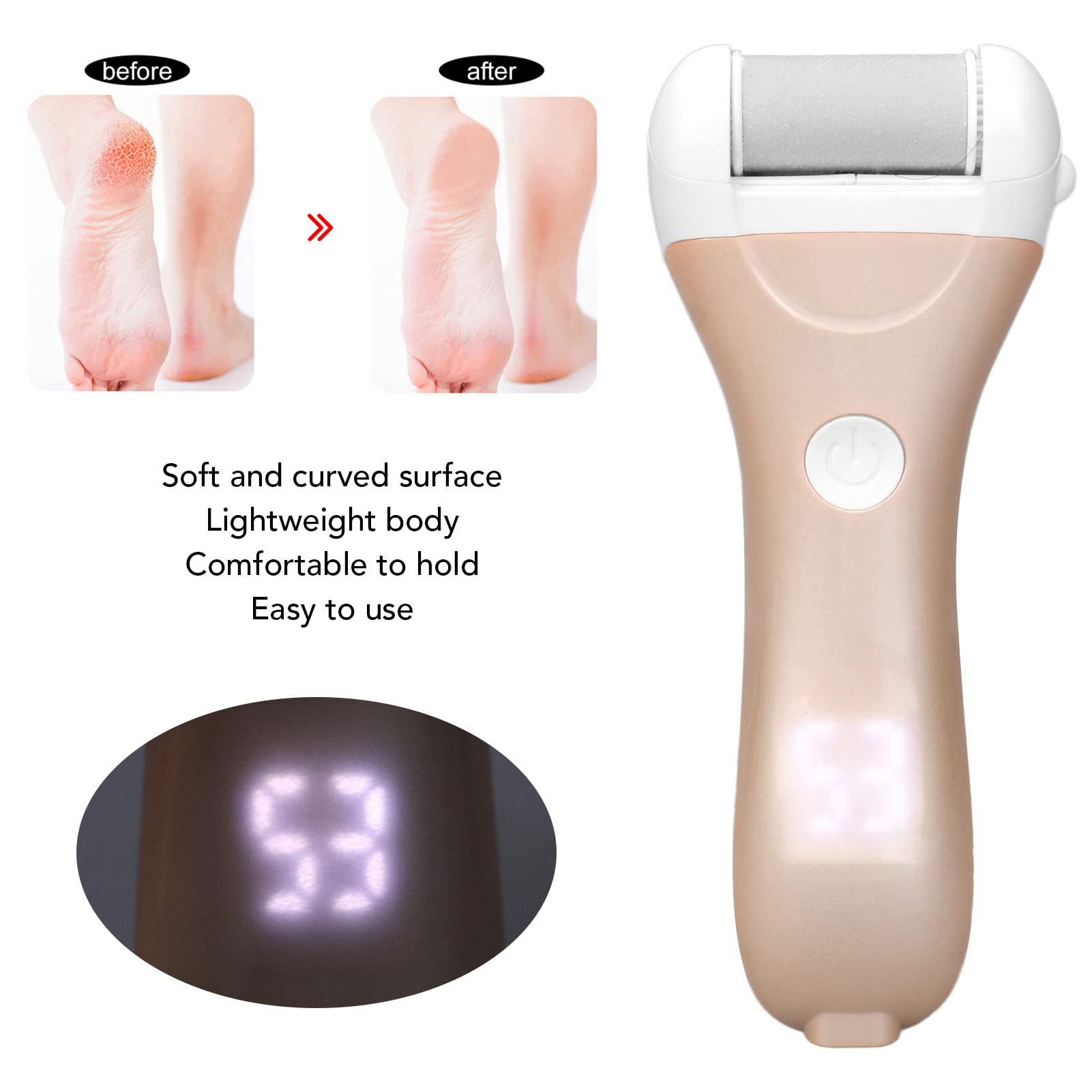 Rechargeable Electric Foot File Callus Remover - Portable Pedicure Kit with 2 Roller Heads for Dead, Cracked & Dry Skin - Perfect for Home Foot Care & Salon Pedicures