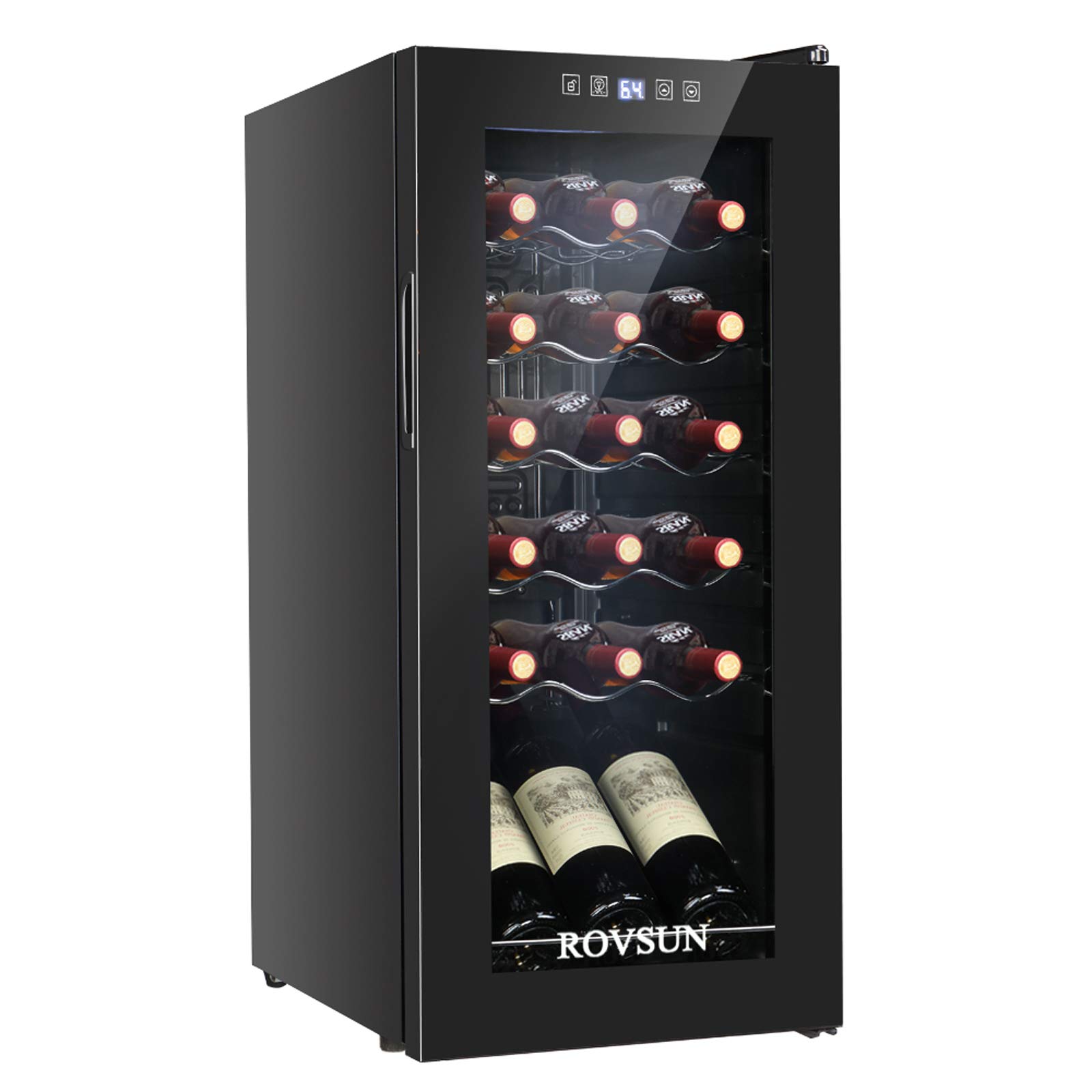 ROVSUN 18 Bottle Freestanding Wine Cooler Refrigerator with Digital Temperature Control - Dual Pane Glass Door Wine Fridge for Red, White Wine, Champagne & Beer - Perfect for Home Bars, Kitchens & Entertaining Spaces