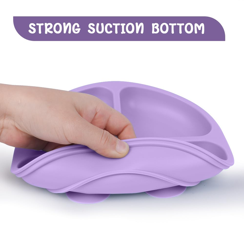 Vicloon 3-Piece Silicone Toddler Plates with Lids - BPA Free, Divided Suction Plates for Babies & Kids | Microwave & Dishwasher Safe | Perfect for Highchair, Travel & Mess-Free Meals