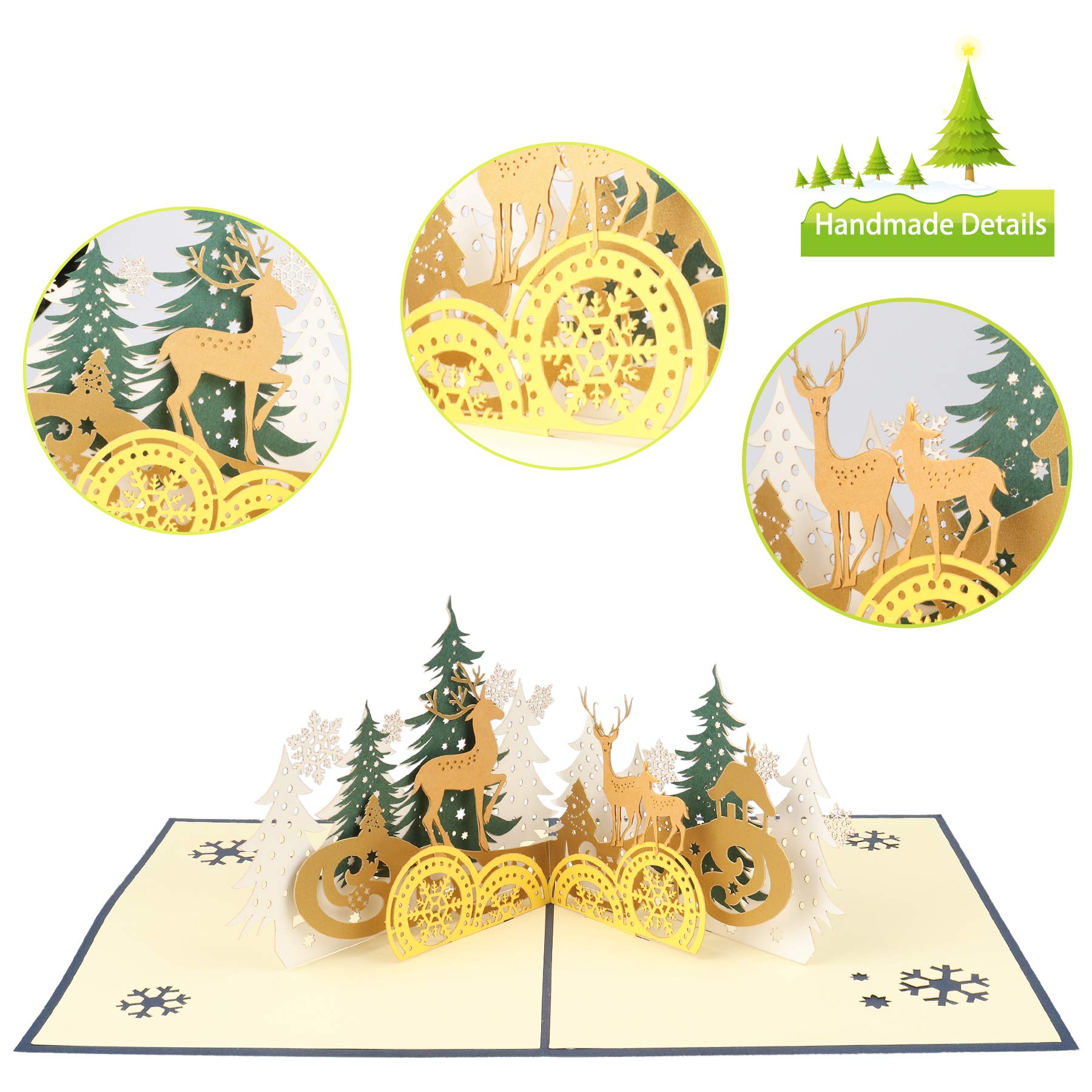 3D Pop Up Christmas Cards - Handmade Holiday Greeting Cards with 7 Envelopes for Xmas, Valentine's Day & Thank You Gifts (7Pcs, Festive Design) - Perfect for Holiday Mailings, Office Exchanges & Family Keepsakes