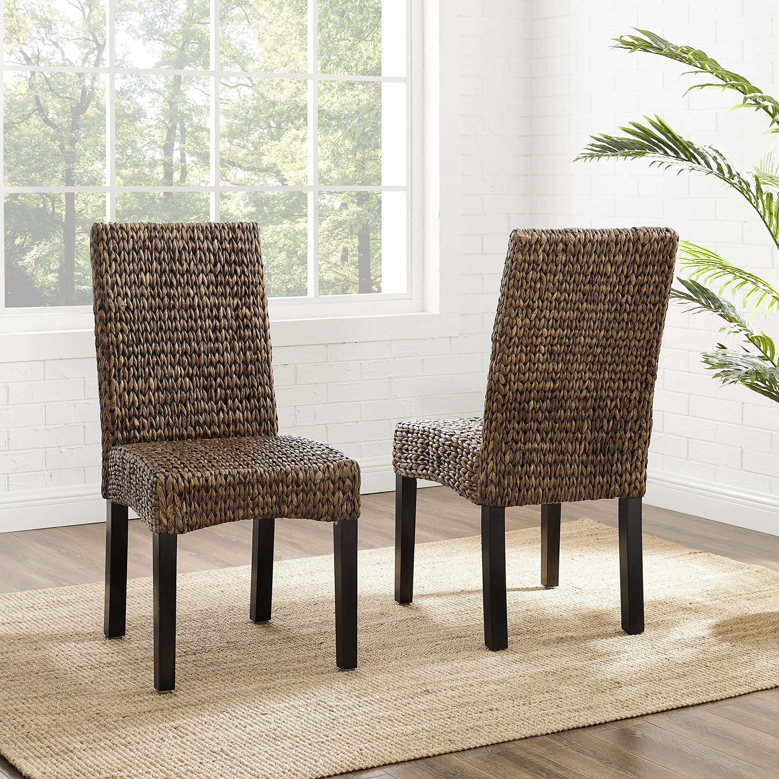 Crosley Edgewater Handwoven Natural Rattan Dining Chairs Set of 2 - Seagrass Wicker Chairs for Patio, Dining Room & Outdoor Use