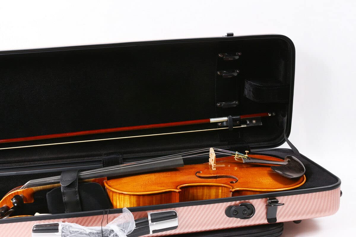 Premium 4/4 Carbon Fiber Violin Case - Lightweight Oblong Design with Golden Accents & Durable Pink Exterior | Perfect for Professional Musicians, Travel & School Performances
