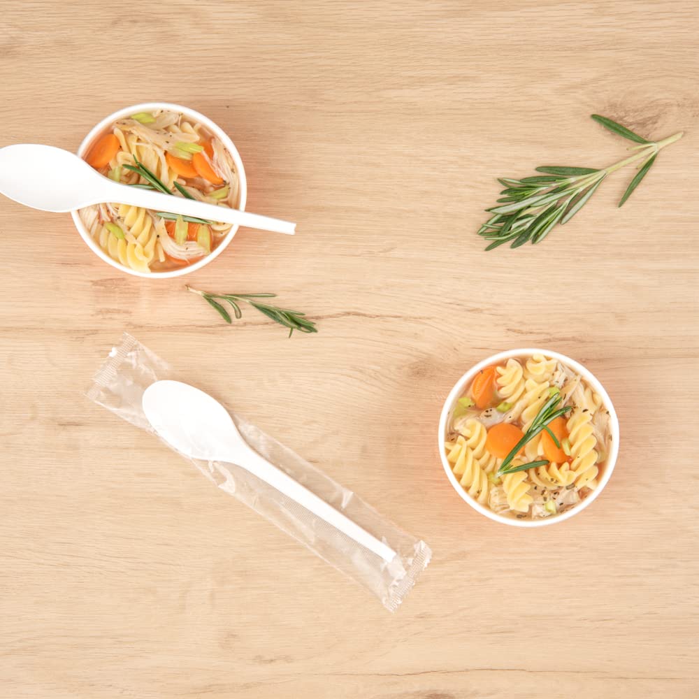 Eco-Friendly 6.5 Inch Compostable Spoons - 250 Pack Individually Wrapped Plant-Based Cutlery | BPI-Certified CPLA Disposable Silverware for Hot & Cold Foods | Perfect for Restaurants, Catering, Parties & Outdoor Events