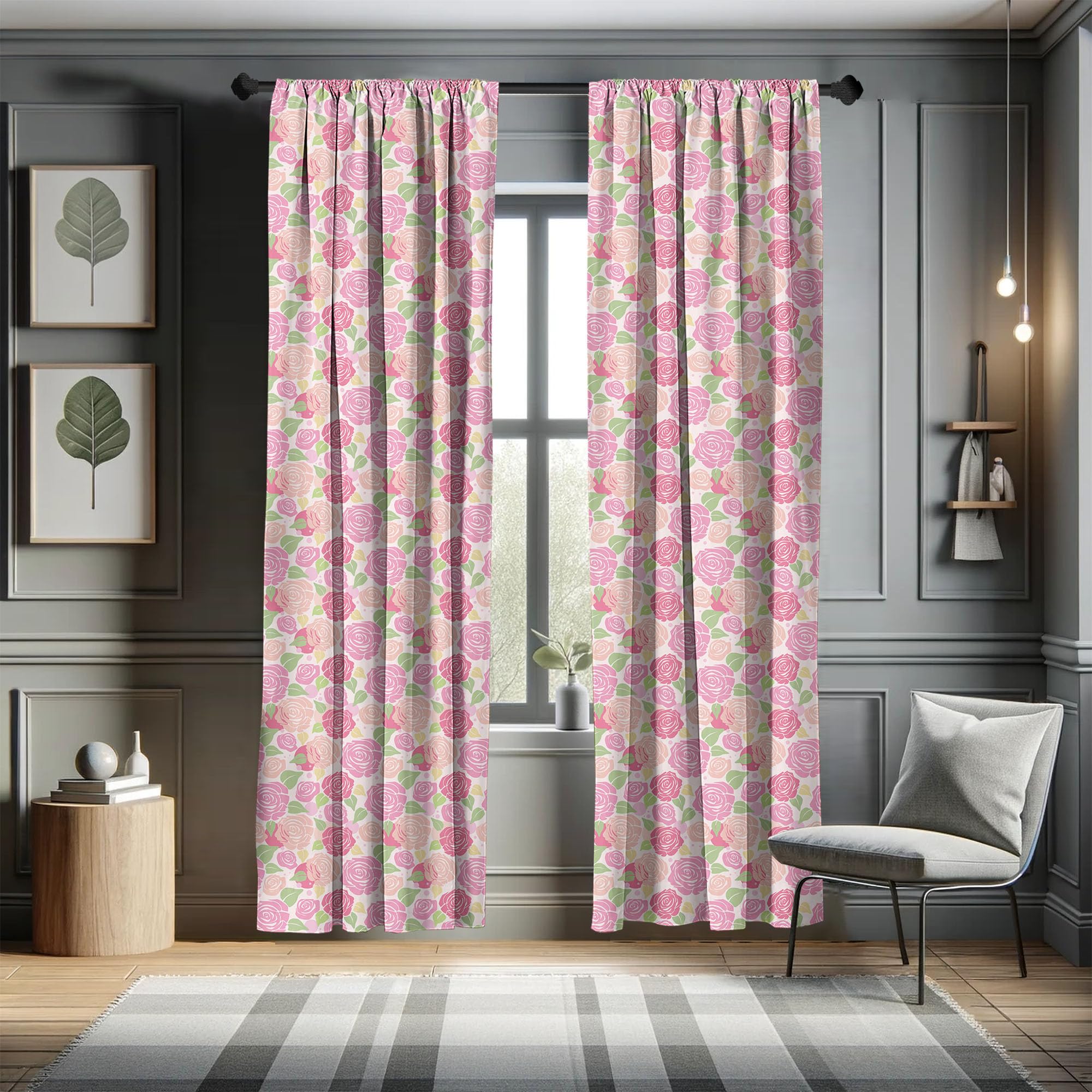 Ambesonne Rose Window Curtains - Romantic Floral Silhouette with Polka Dots Design, Lightweight 2-Panel Set with Rod Pocket (28