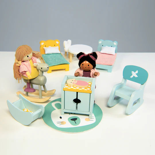 Dovetail Dollhouse for Kids - Miniature Wooden Doll House with Furniture - Perfect for Children's Room Decor & Imaginative Play