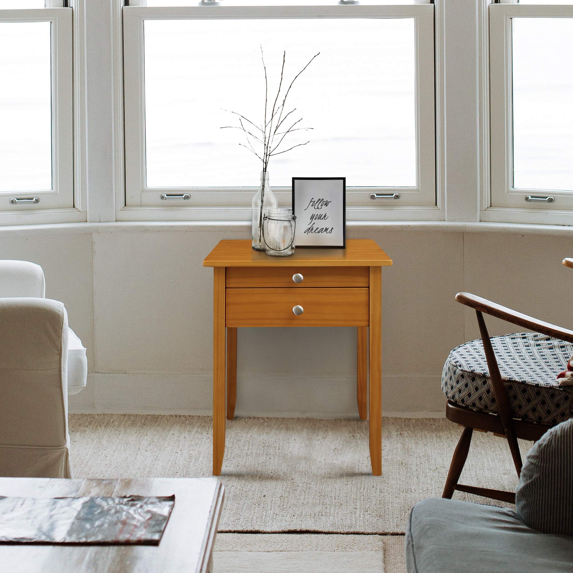 Casual Home Lucia Nightstand with USB Port in Honey Oak Finish - Perfect for Bedrooms, Guest Rooms & Small Spaces