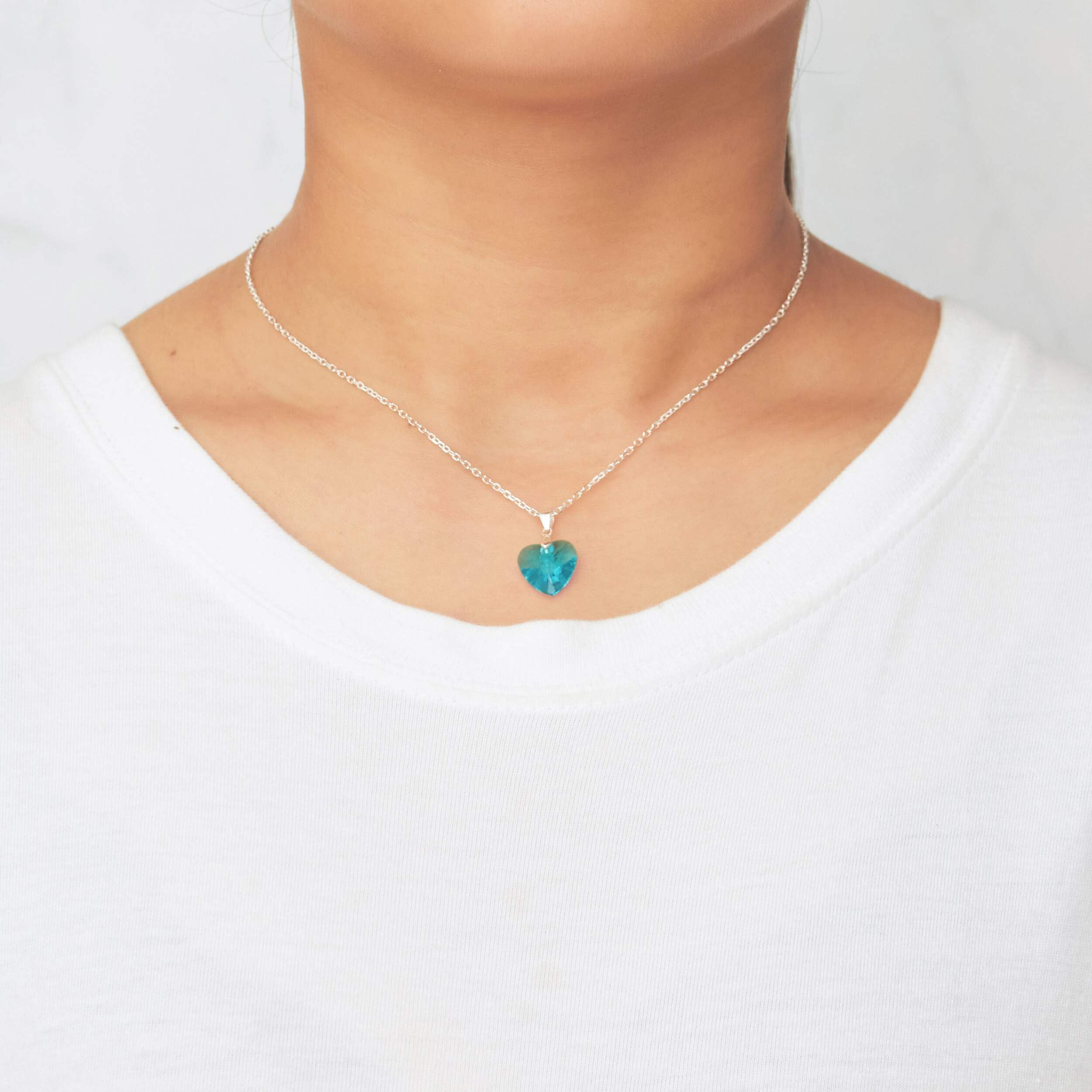Sterling Silver Aquamarine Heart Necklace with Zircondia® - Perfect for Gifts & Anniversaries