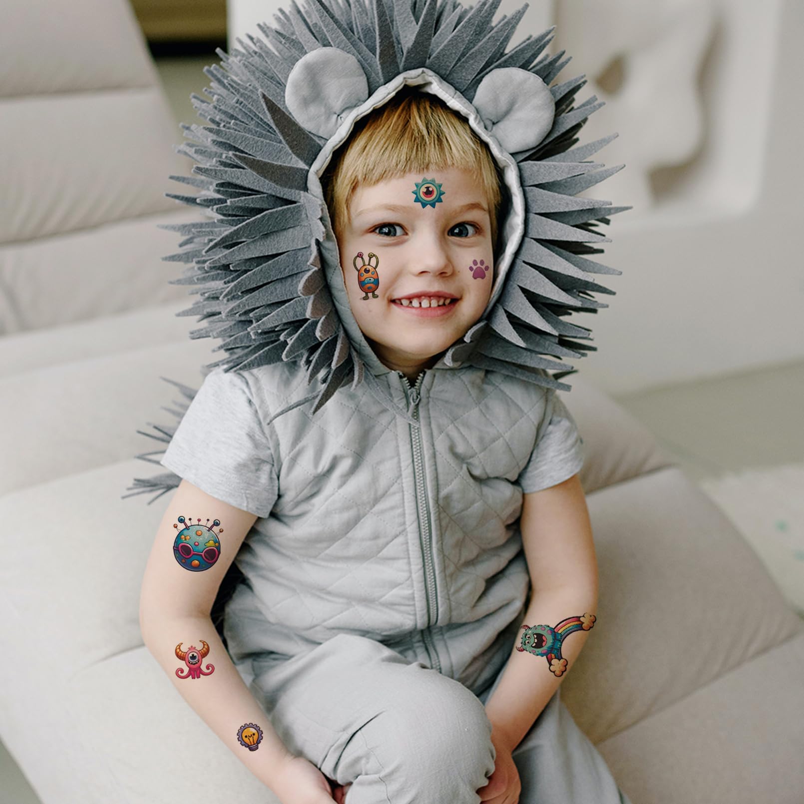 Monster Temporary Tattoos for Kids - 12 Sheets Waterproof Stickers for Birthday Parties & School Prizes