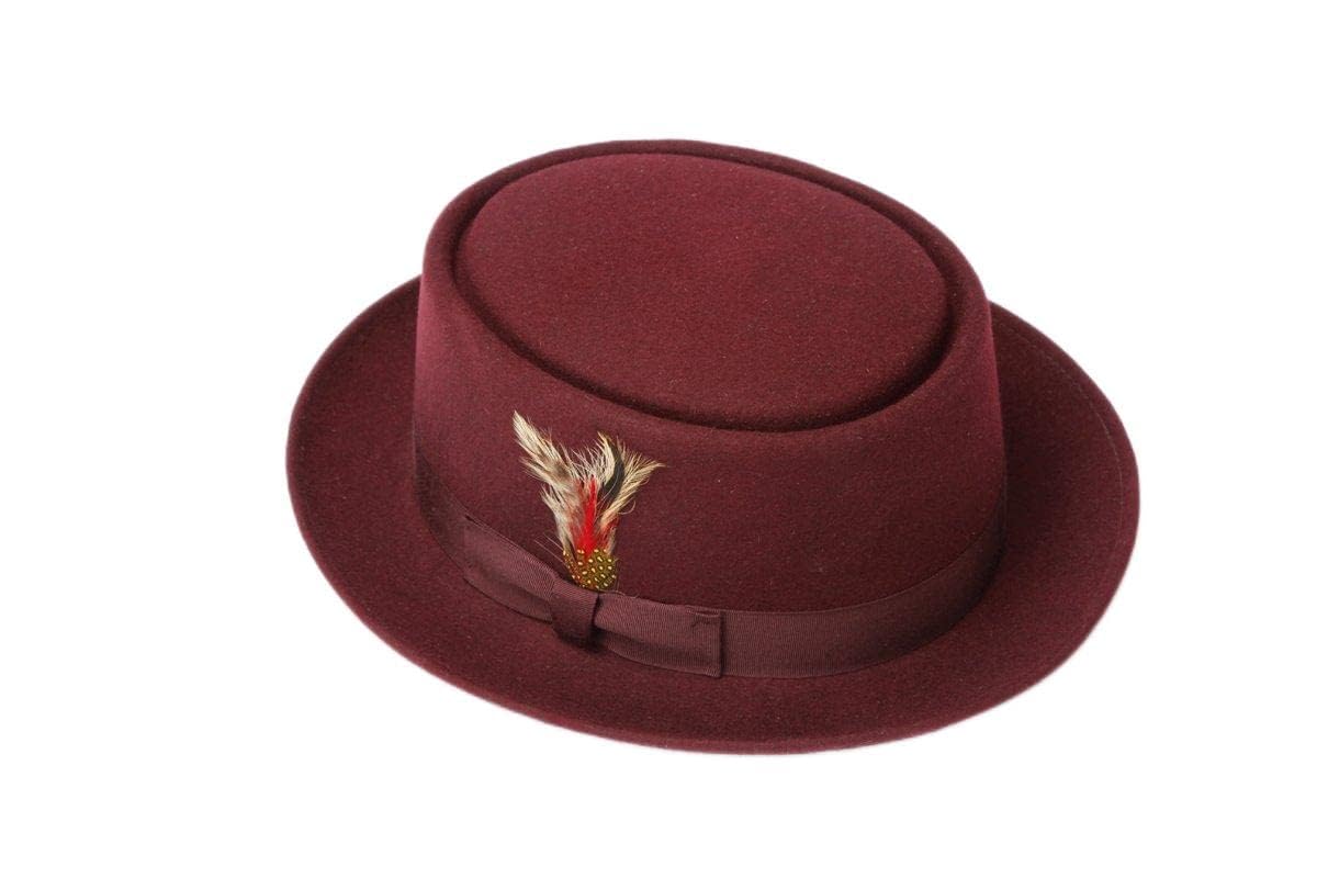 New Men's 100% Wool Brown Pork Pie Hat - Stylish Vintage Fedora for Casual Outfits & Outdoor Events