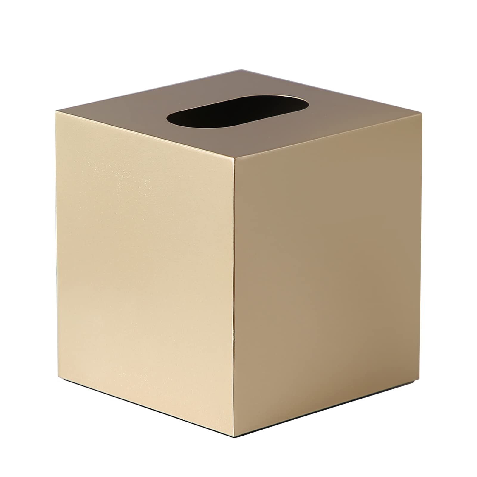 Modern Gold Metal Square Tissue Box Cover - Stylish Facial Tissue Holder for Bathroom Vanity, Bedroom Dresser, Nightstand, Office Desk | Home & Office Decor Accessory