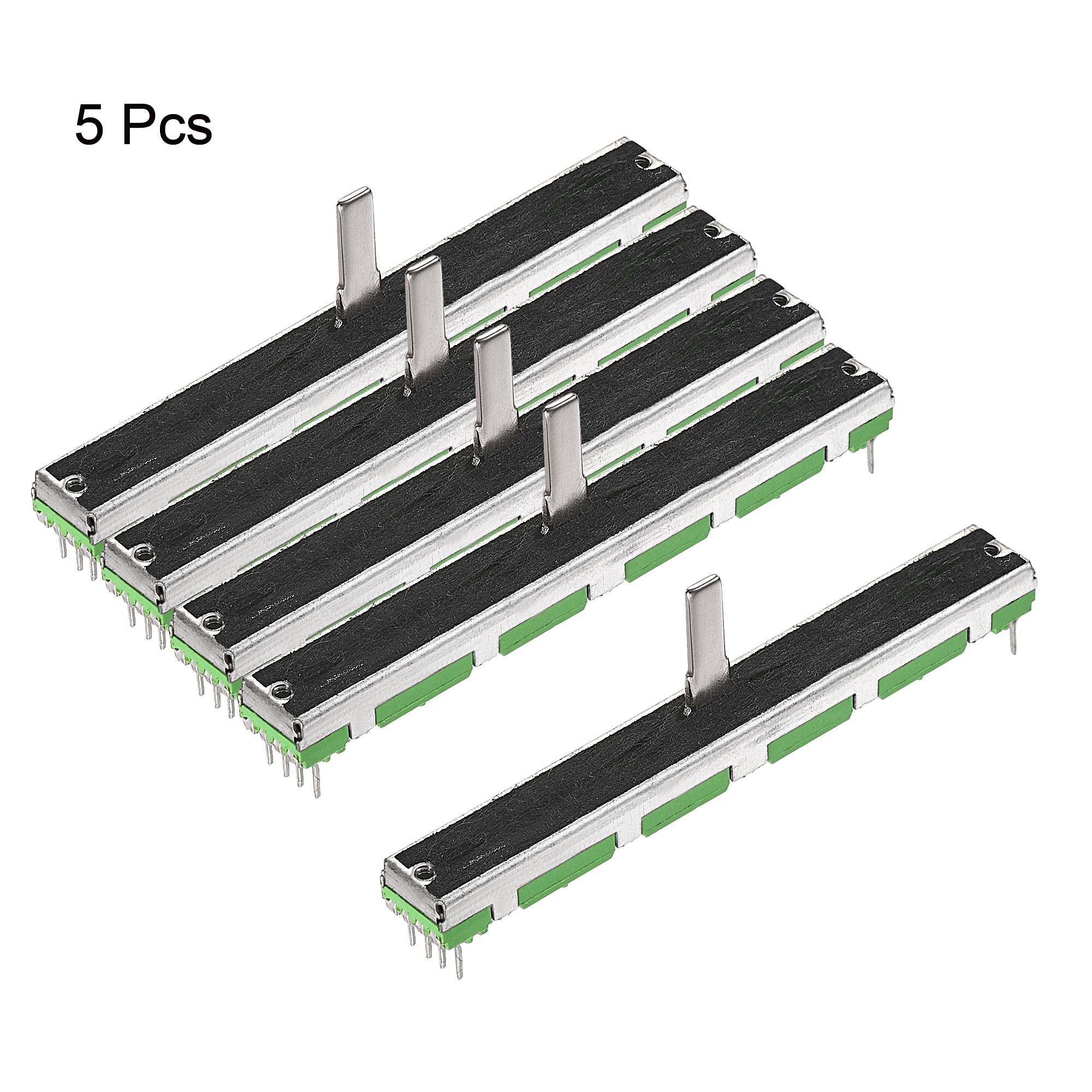 UXCELL A50K Ohm 75mm Straight Slide Potentiometer - Dual Channel Variable Resistor for Audio Mixers & DJ Controllers (5-Pack) - Perfect for Volume Control, Lighting Dimmers & DIY Electronics Projects