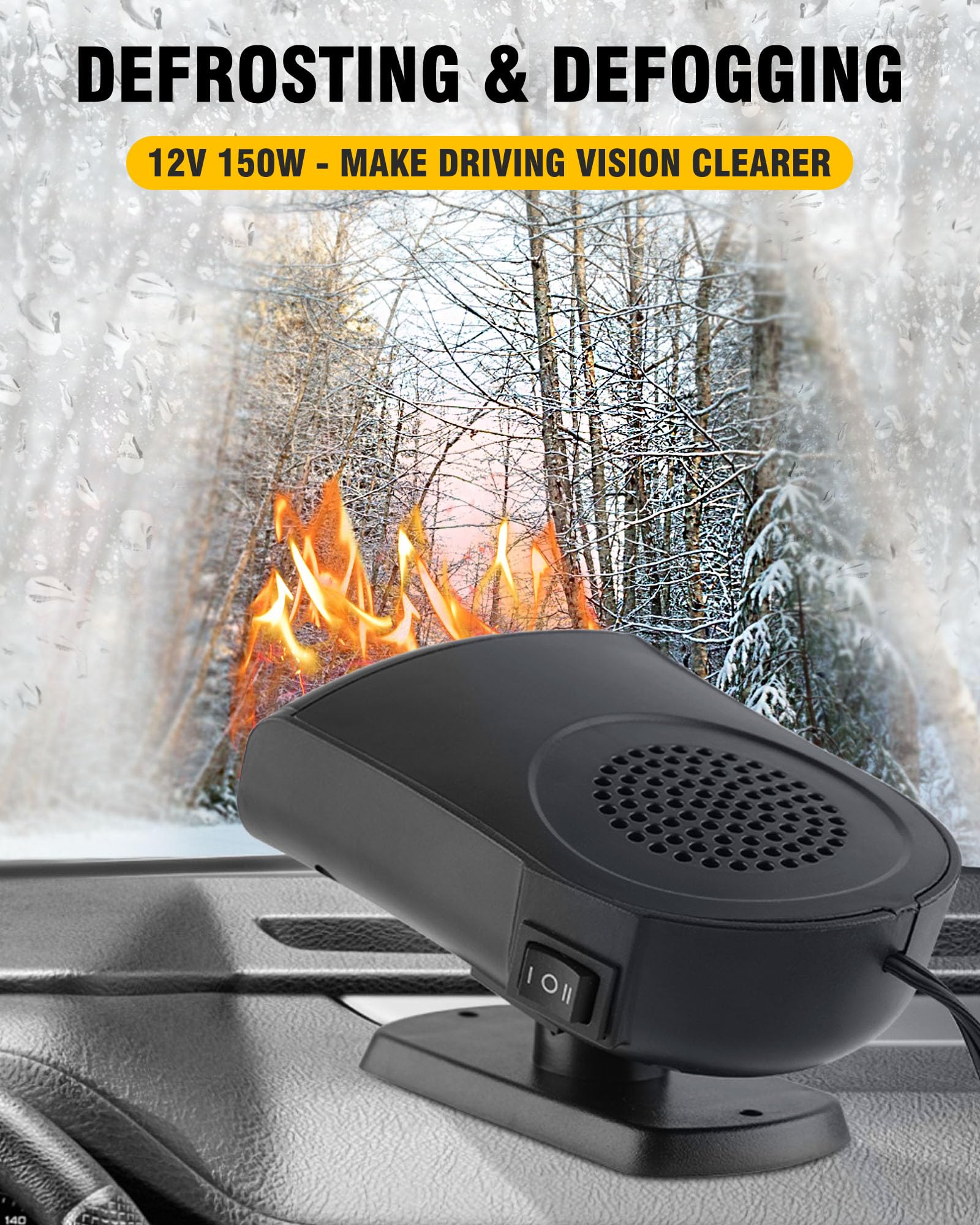 Portable 12V Car Heater with Cigarette Lighter Plug - Fast Heating Mini Space Heater for Cars, Trucks & SUVs - Perfect for Winter Commuting, Road Trips and Cold Weather Driving