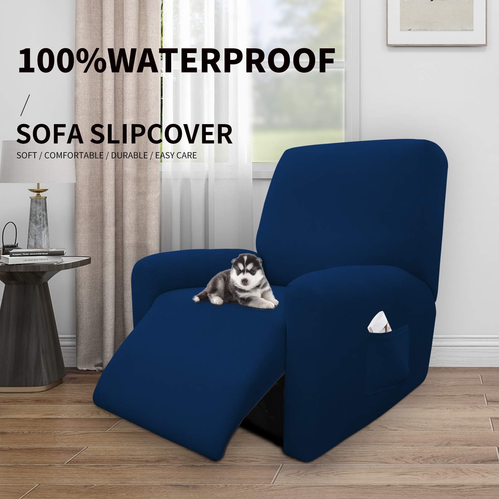 **100% Waterproof Recliner Cover - Stretchable Sofa Slipcover for Dogs & Pets | Leakproof Furniture Protector for Kids | Soft, Durable & Easy to Clean | Perfect for Living Room, Bedroom & Pet-Friendly Homes (Navy Blue)**