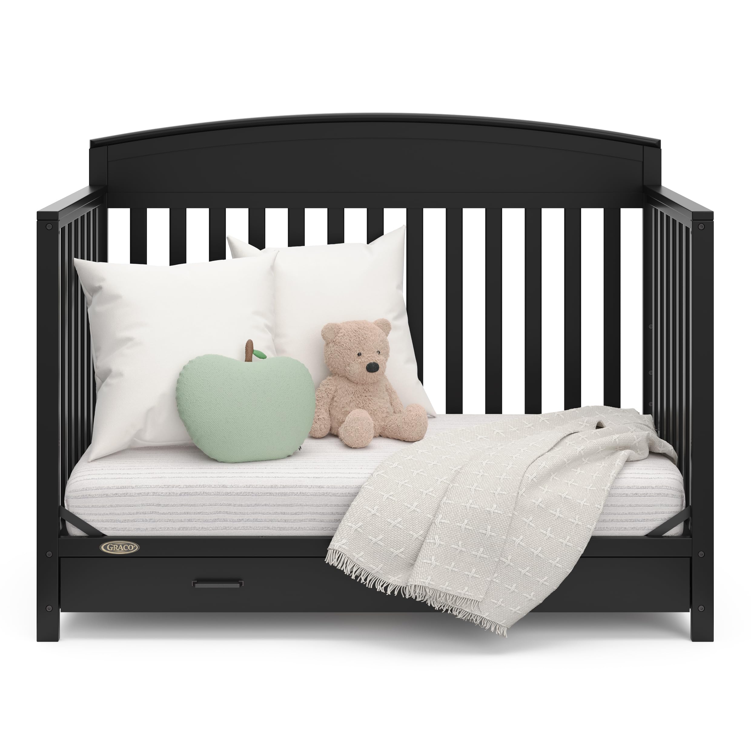 Graco Benton 5-in-1 Convertible Baby Crib with Storage Drawer (Black) - Converts to Toddler Bed, Daybed & Full Size Bed | Adjustable Mattress Base | Fits Standard Full Crib Mattress | Perfect for Nursery, Kids Room & Guest Bedroom