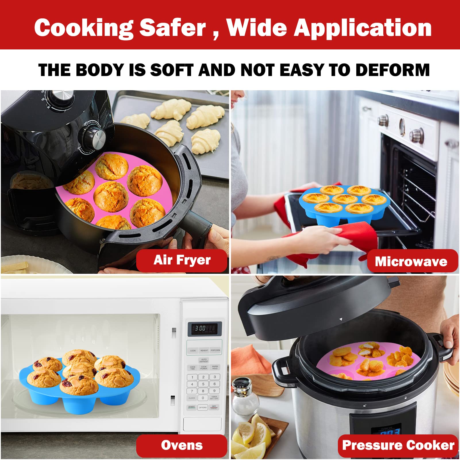 XANGNIER 2-Pack Silicone Muffin Pan for 3QT-5QT Air Fryer | Non-Stick Reusable Cupcake Baking Mold | Perfect for Muffins, Cupcakes & Egg Bites | Air Fryer Accessories for Quick Breakfast & Healthy Snacks