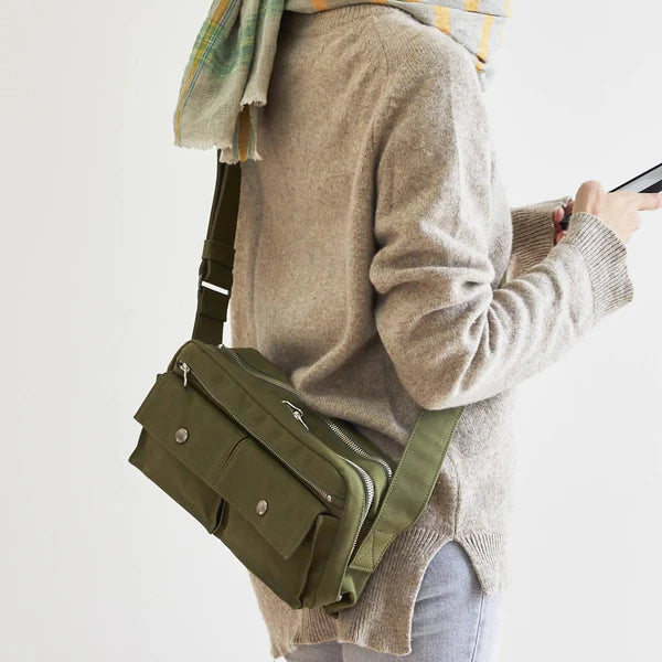 Kurashiki Hampu Canvas Shoulder Bag - Japanese Style Durable Cotton Tote for Women & Men | Perfect for Travel, Work, and Everyday Use