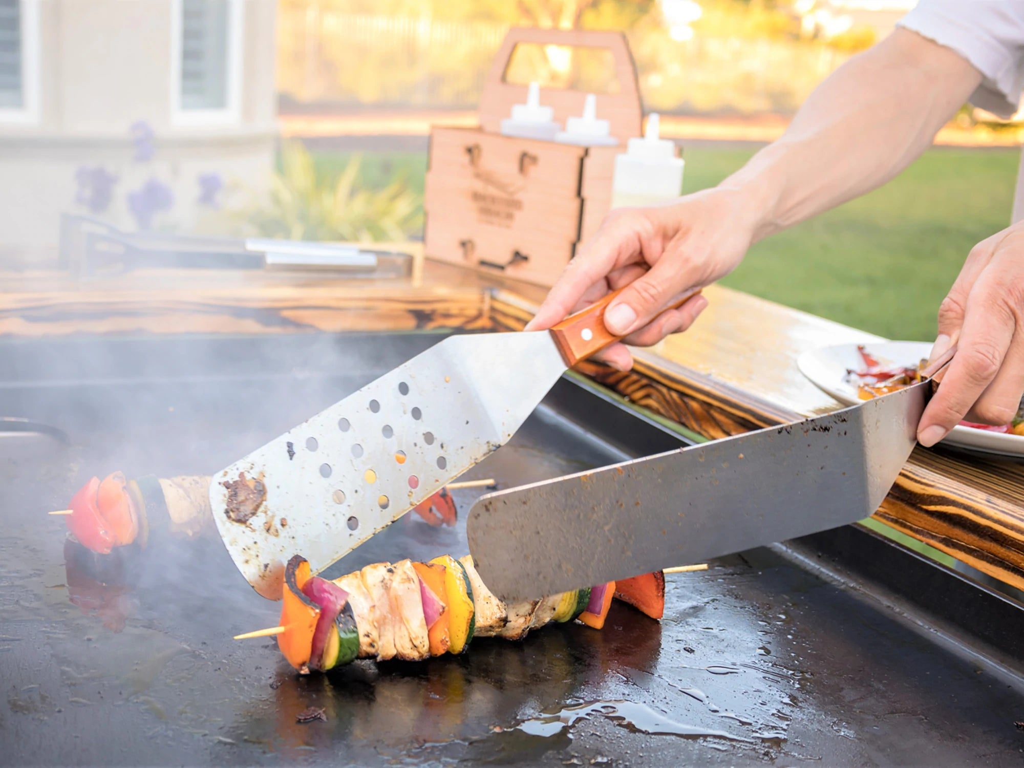 Premium Backyard Hibachi Grill - Pecky Cypress Wood - Perfect for Outdoor Cooking, BBQ, and Patio Dining | BY BHPOGPC