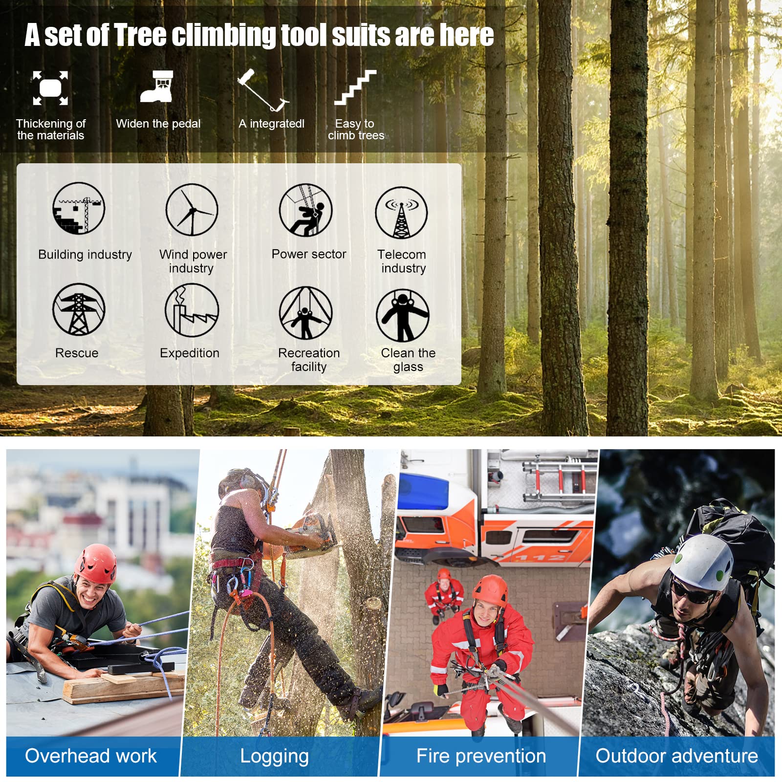 Tree Climbing Spikes with Wire-Core Flip Line Kit & Safety Harness - Adjustable Climbing Gear for Arborists, Outdoor Survival & Fruit Picking - Perfect for Jungle Exploration, Tree Maintenance & Harvesting