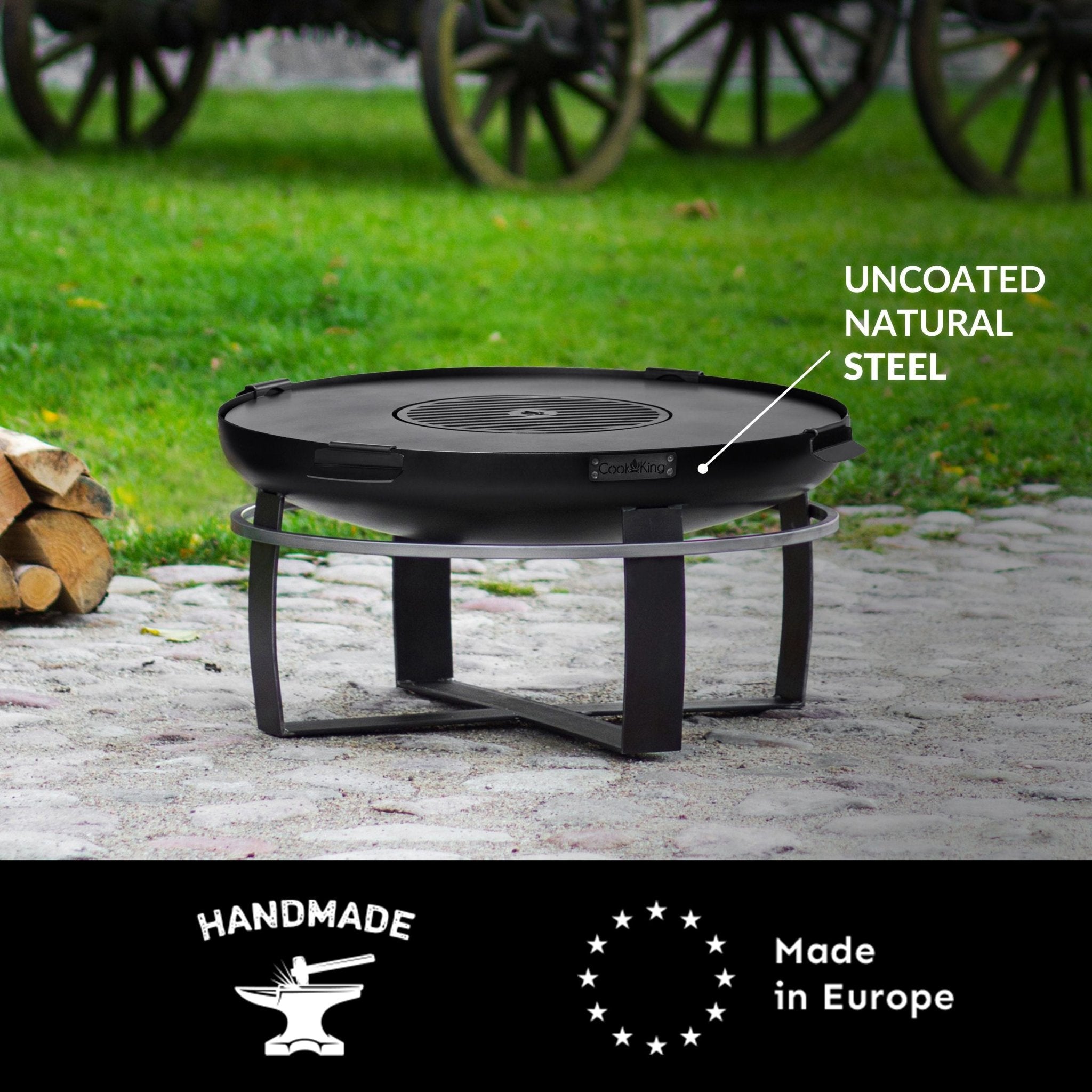 Viking 24-Inch Outdoor Fire Pit with Removable Grill Plate - Perfect for Backyard Camping, BBQ Parties & Patio Gatherings
