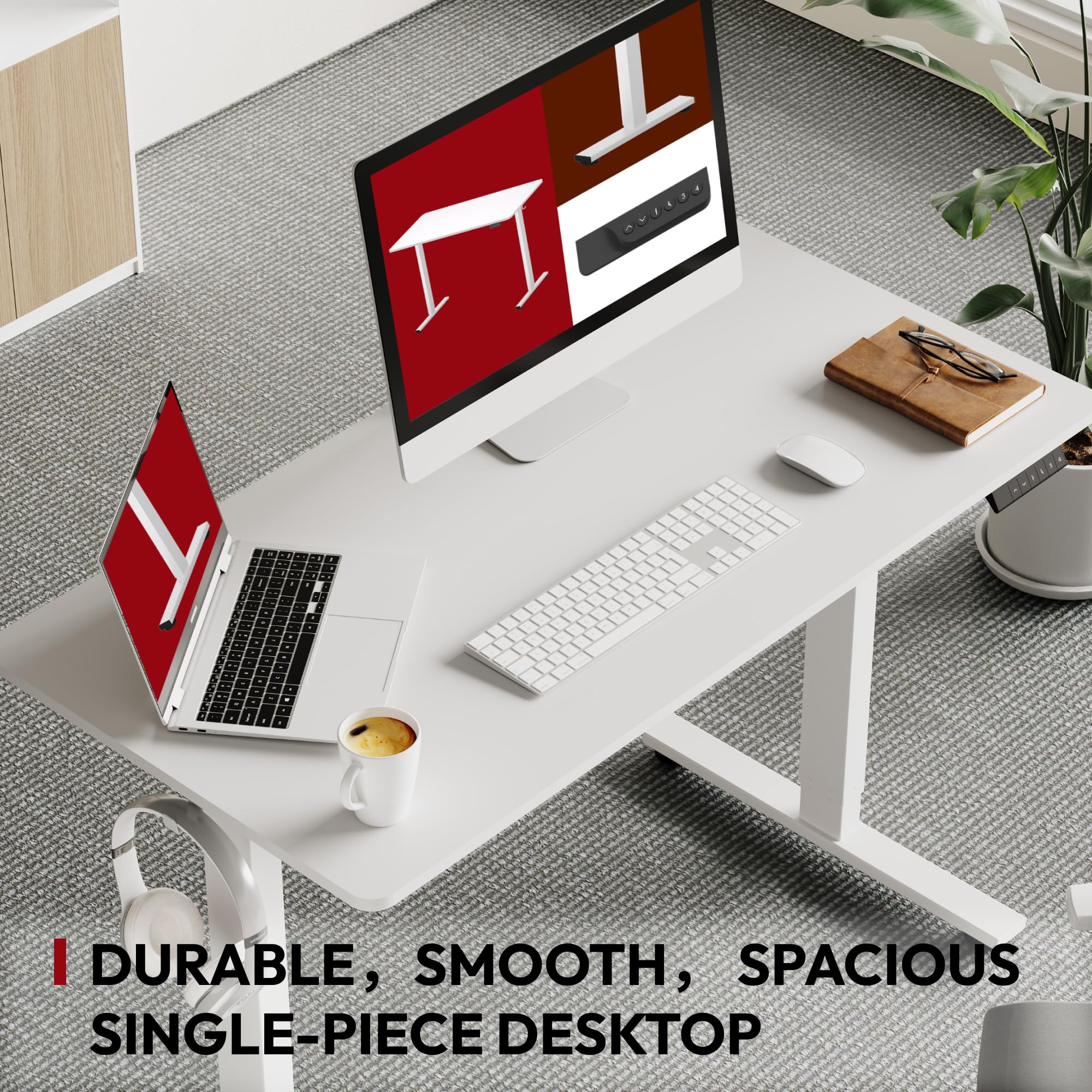 SANODESK 48 x 30 Inches Electric Standing Desk - Height Adjustable Whole-Piece Desktop with 6-Button Controller, Ergonomic Computer Desk for Home Office (White Frame + White Tabletop) | Perfect for Remote Work, Gaming & Study Setup