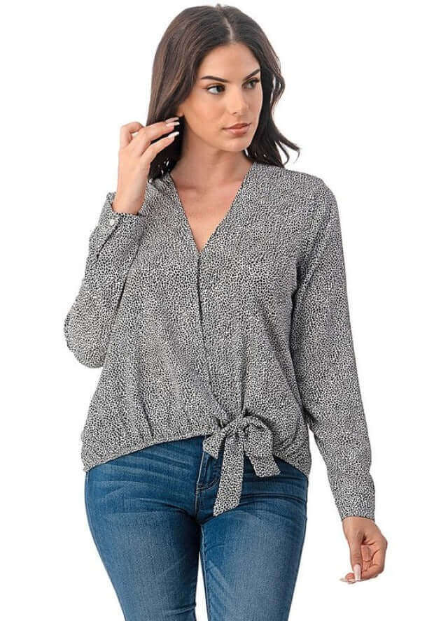 Stylish Micro Animal Print Wrap Top for Women - Final Sale Clearance - Perfect for Casual Outings & Layered Outfits