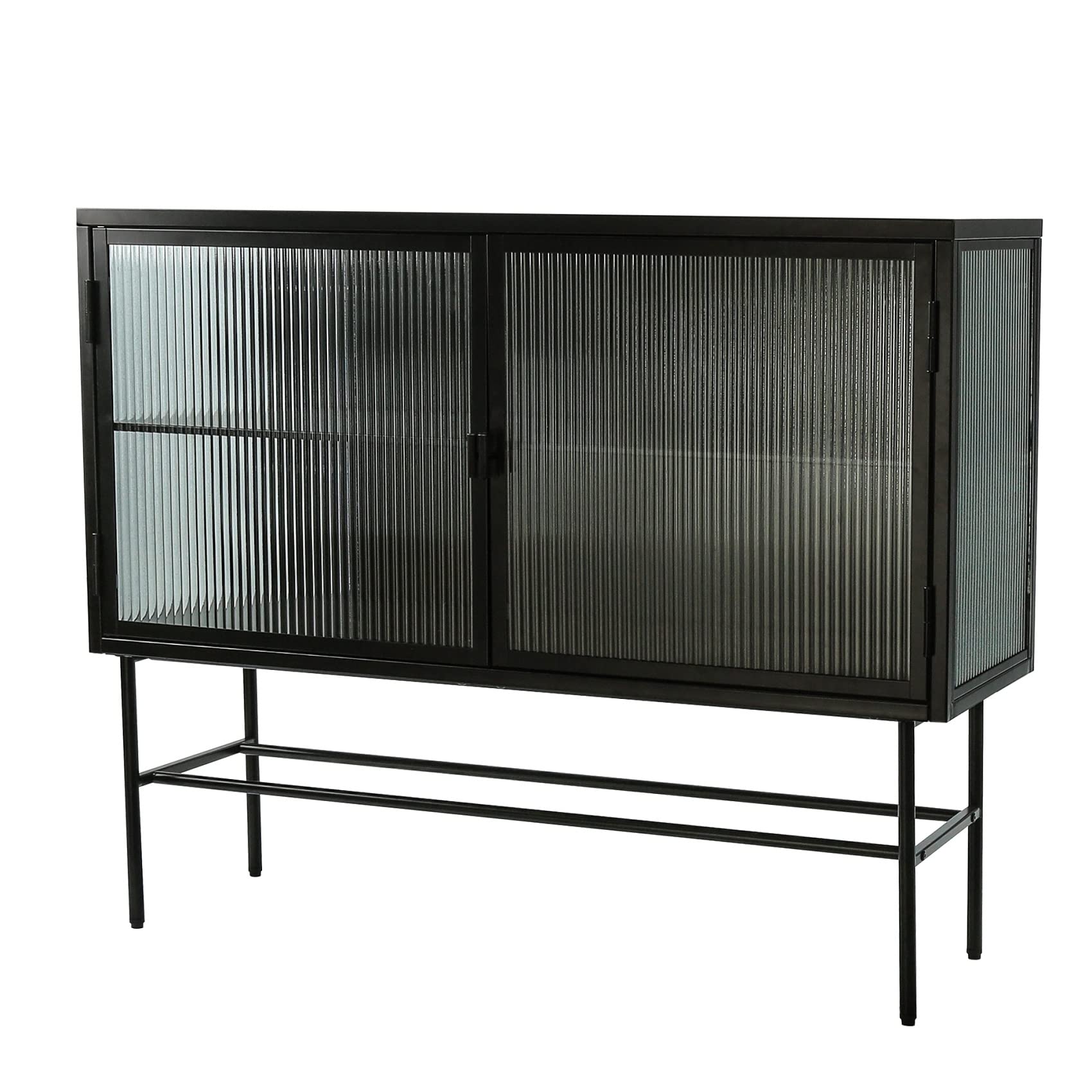 Fluted Glass Storage Cabinet - Multi-Functional Sideboard with Removable Shelves, Dual Door Console Table for Dining Room, Living Room, Kitchen & Bathroom - Perfect for Home Organization & Stylish Storage (Black)