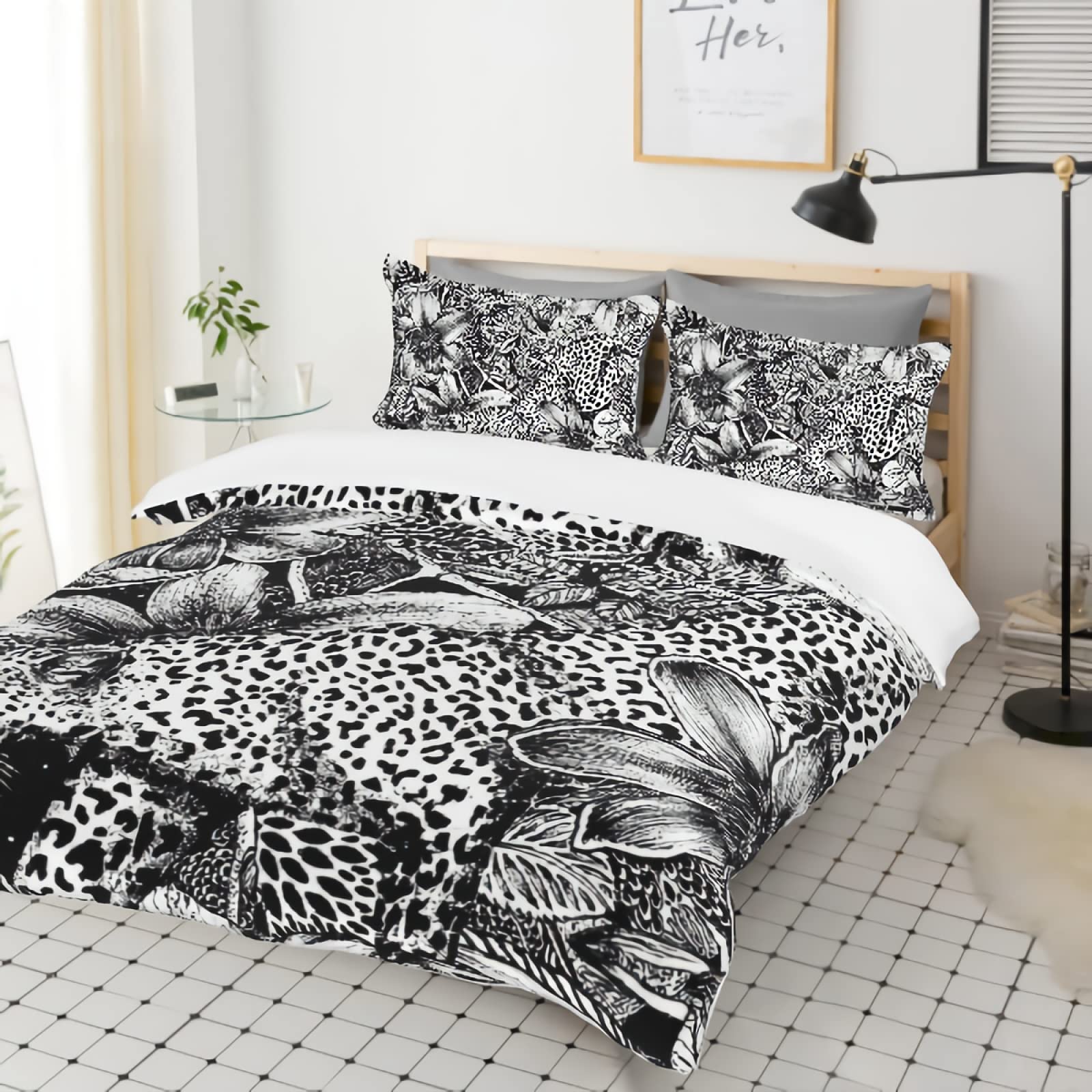 GREDBH Cheetah Leopard Print Duvet Cover Set - King Size Black & White Animal Print Bedding for Adults, Boys & Girls | Includes 2 Pillowcases | Perfect for Jungle-Themed Bedroom Decor & Kids' Room Makeover
