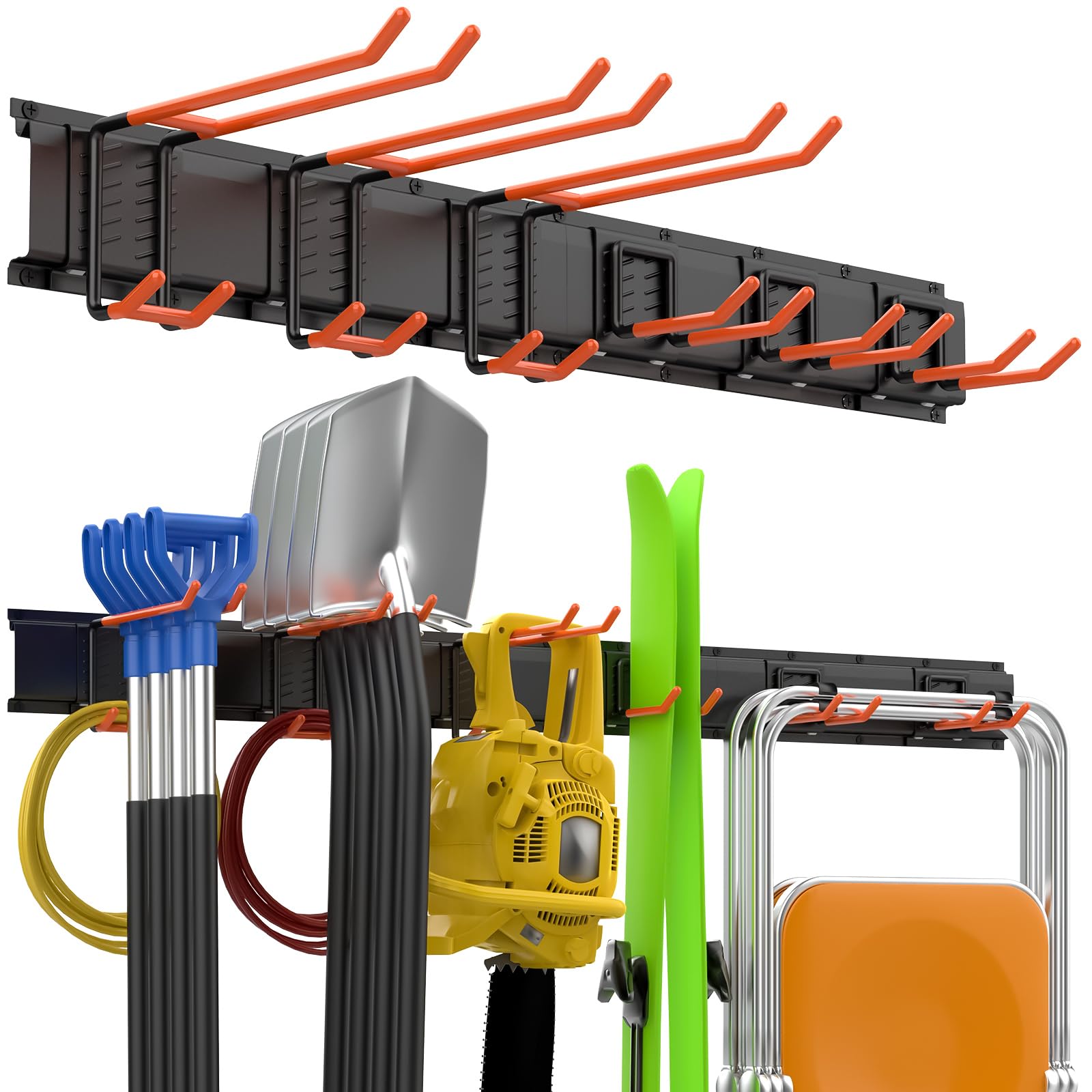 ELECROW 48-Inch Heavy Duty Wall Mount Garage Storage Organizer with 6 Adjustable Hooks - Perfect for Garden, Yard & Workshop Tool Organization - Ideal for Storing Shovels, Rakes, Hoses & Outdoor Equipment