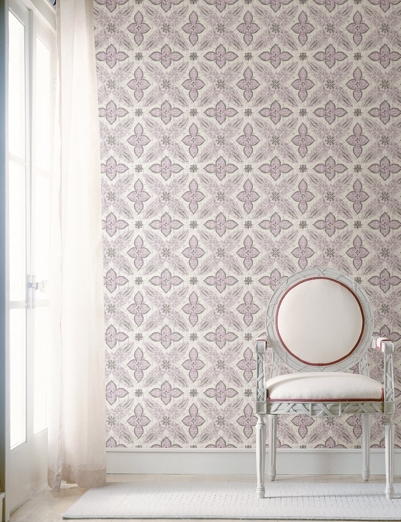 Kismet Violet Off Beat Ethnic Geometric Floral Wallpaper | Modern Boho Home Decor | Perfect for Living Room, Bedroom & Accent Walls