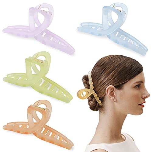 Glamifirsto Korean Anti-Slip Strong Grip Plastic Hair Claw Clips for Women & Girls - 4 Pack Fashion Hair Clamps for Ponytail, Bun & Updo Hairstyles - Perfect for Work, Party & Daily Use